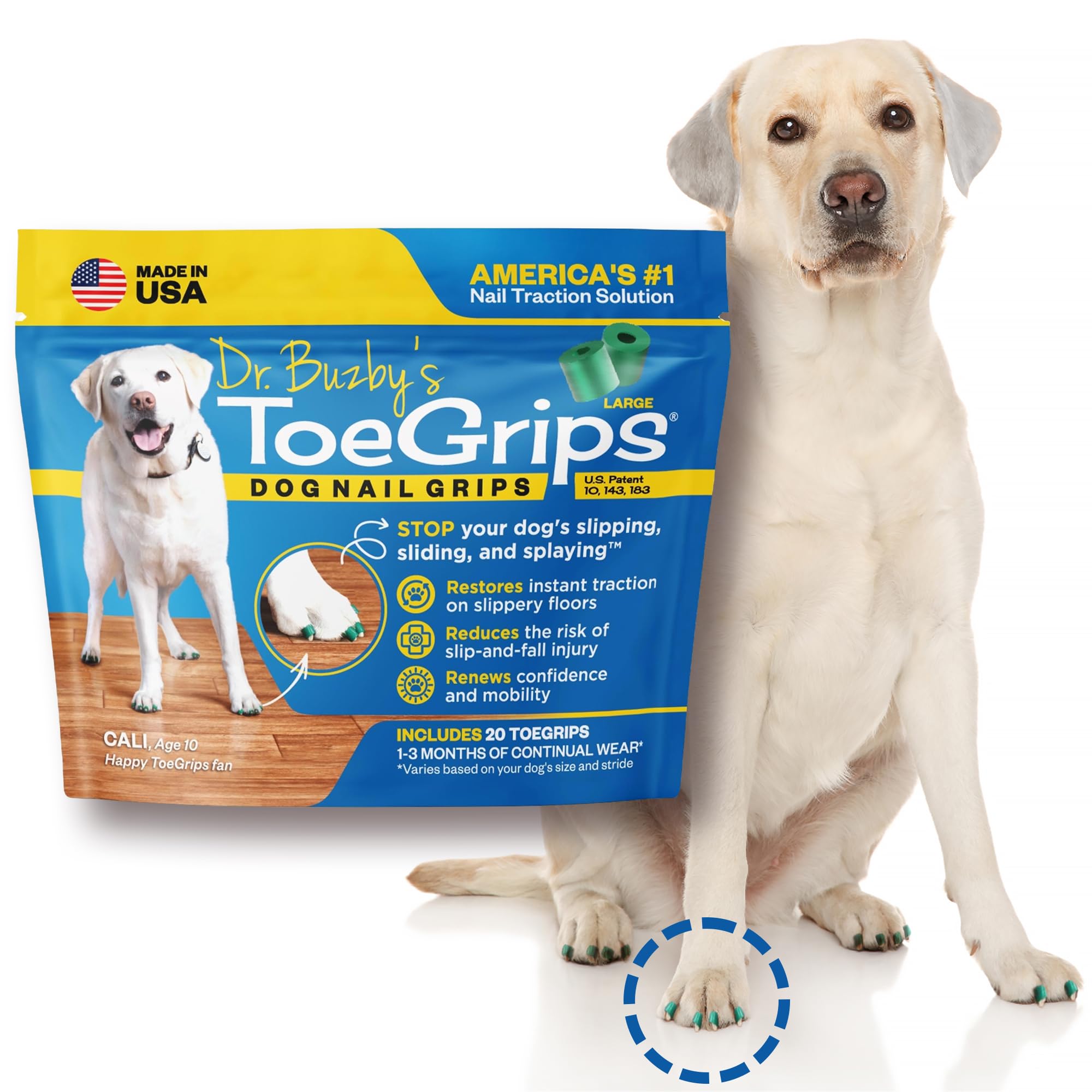 Guide d’installation rapide pour ToeGrips sur chiens.