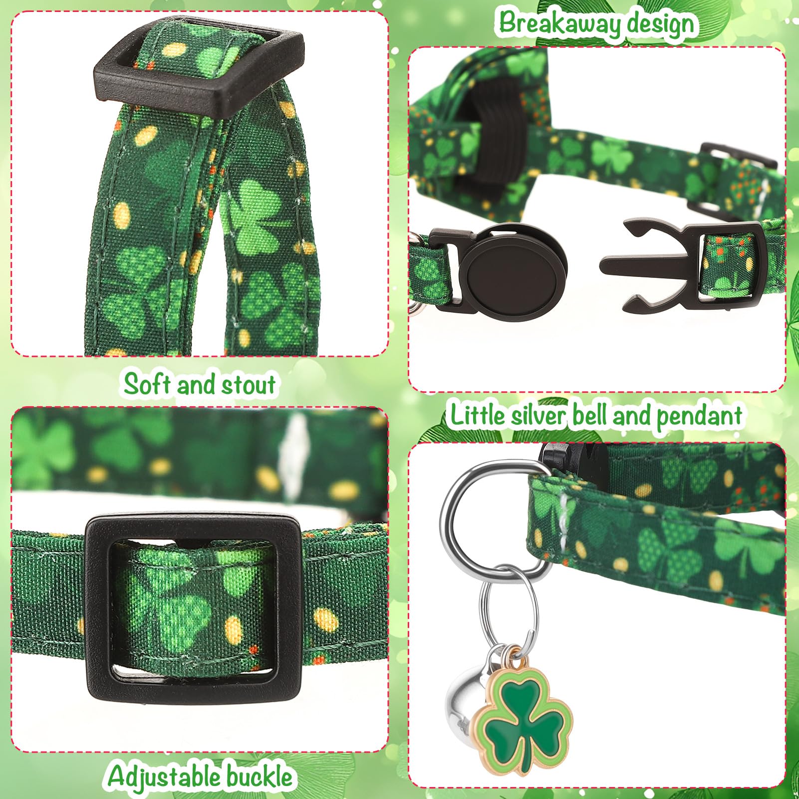 Guiqulai collier Saint-Patrick avec cloche et securite a rupture pour eviter les enchevetrements.