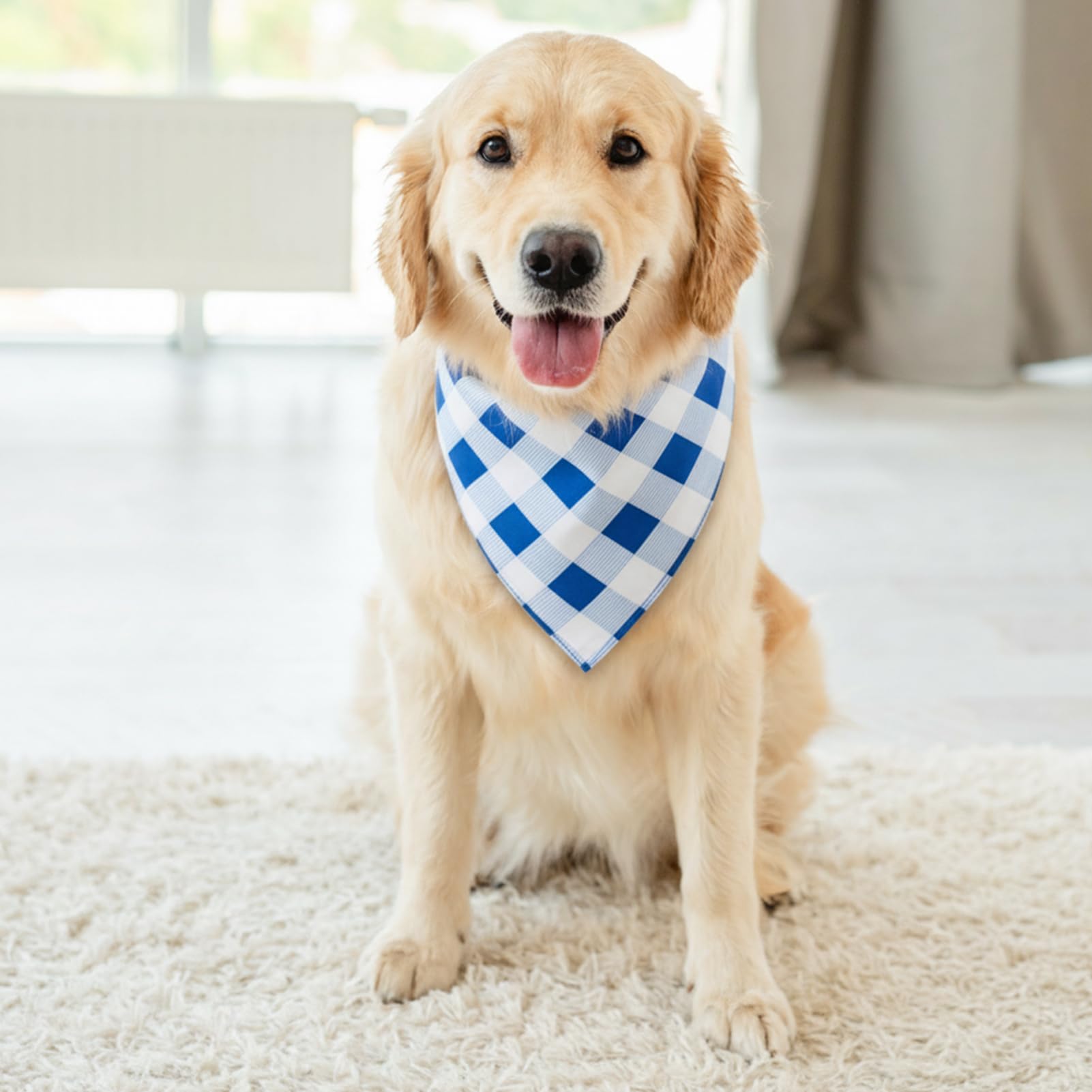 Guiqulai bandana bleu plaid grande taille, convient aux chiens à cou large