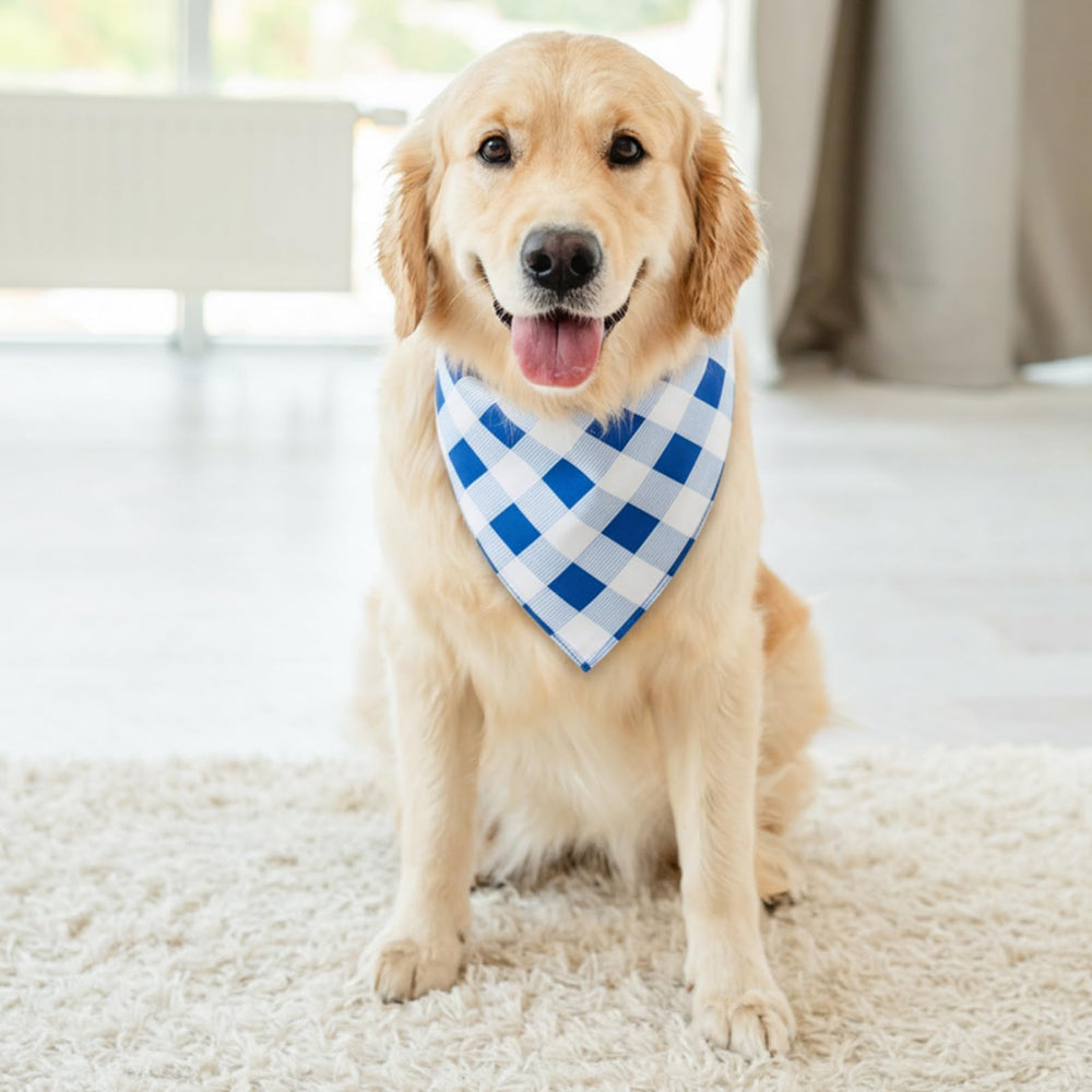 Guiqulai bandana bleu plaid grande taille, convient aux chiens à cou large