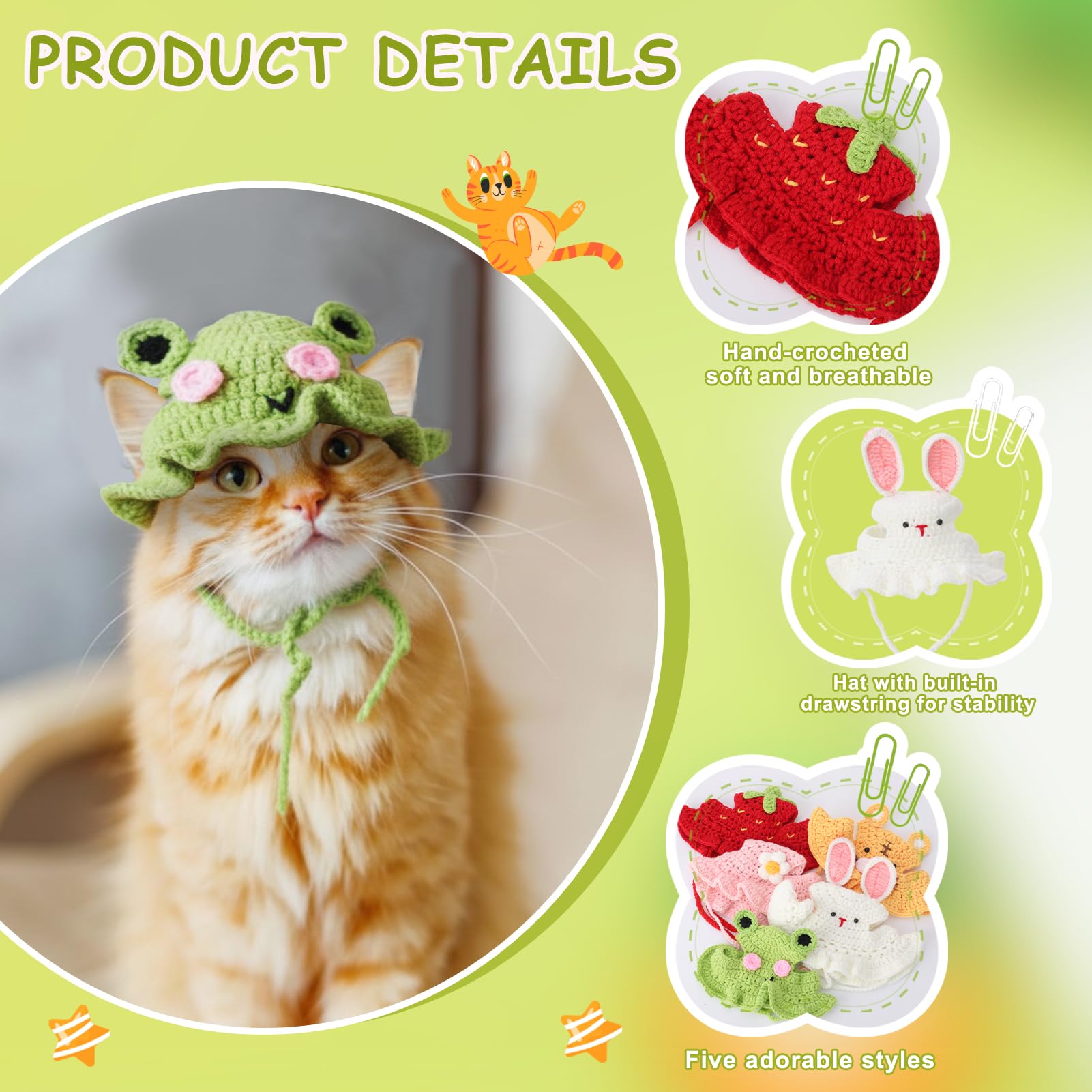 Chapeau Guiqulai fraise pour chat, look ludique et léger.