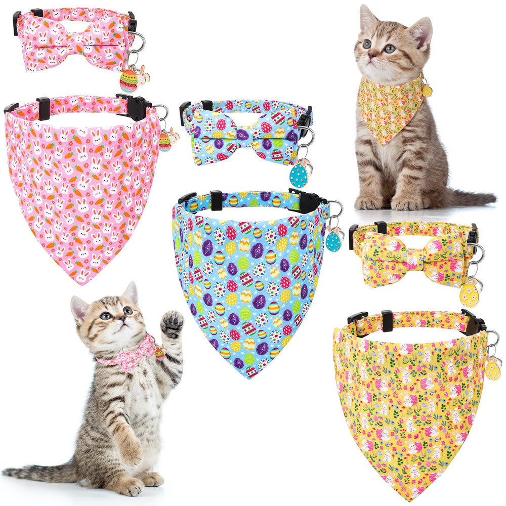 Guiqulai ensemble de 6 colliers chat Paques avec cloche et bandana.