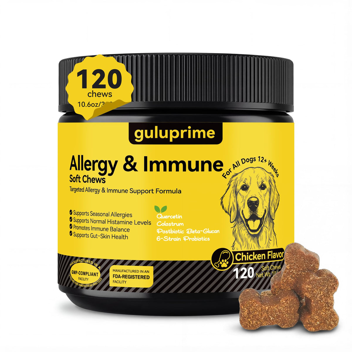 Guluprime friandises-douces: soutien peau et confort pour chiens allergiques.
