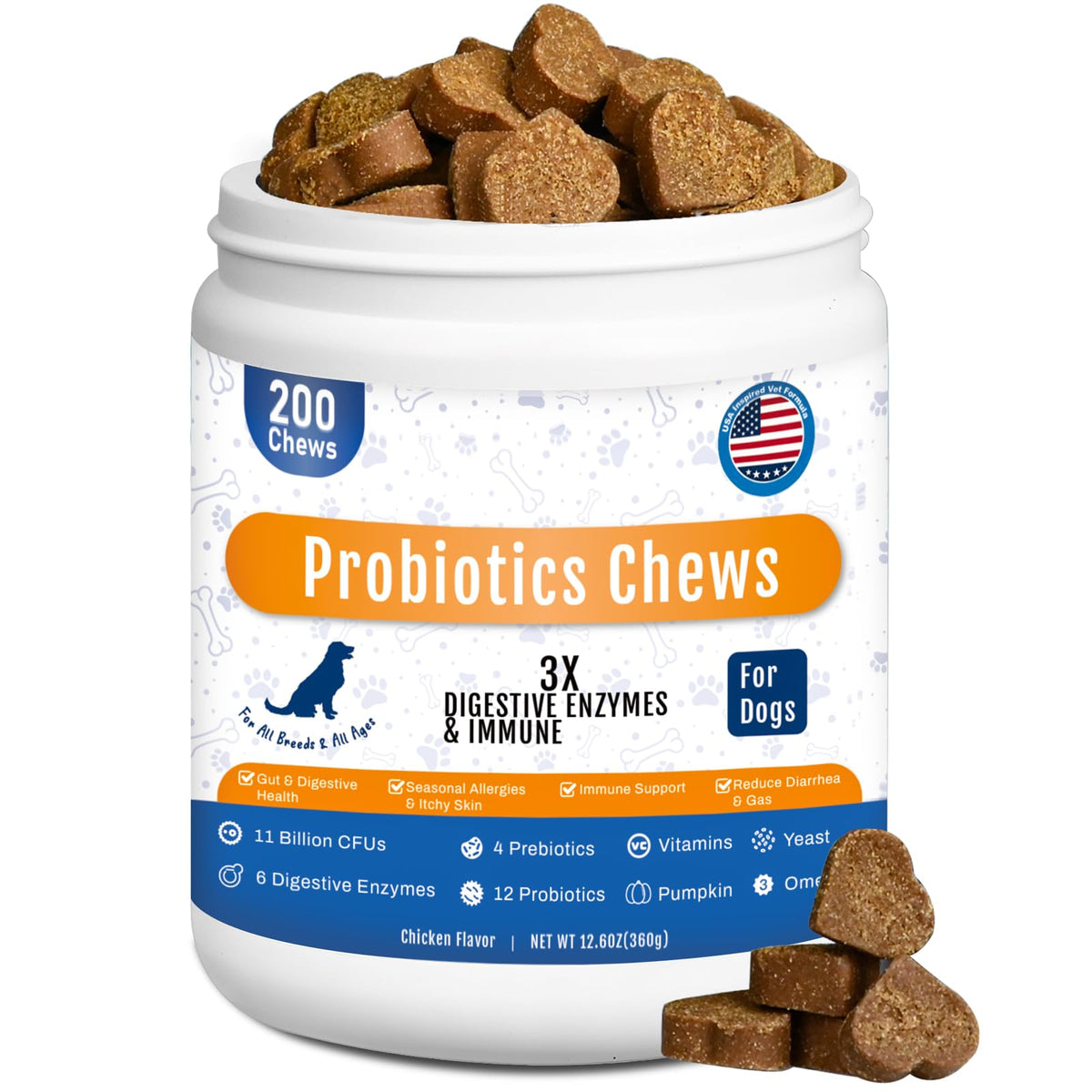 GuruAmi Probiotiques pour Chiens – friables à mâcher, 11 milliards CFU pour digestion quotidienne