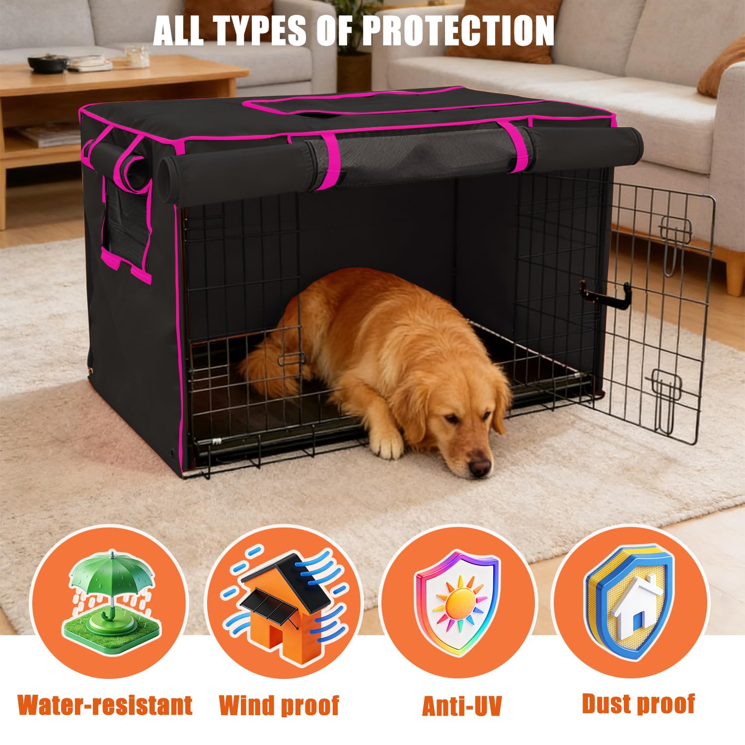 Guwamy fermetures zippées quatre cotes: accès pratique sur cage chien 48 pouces.