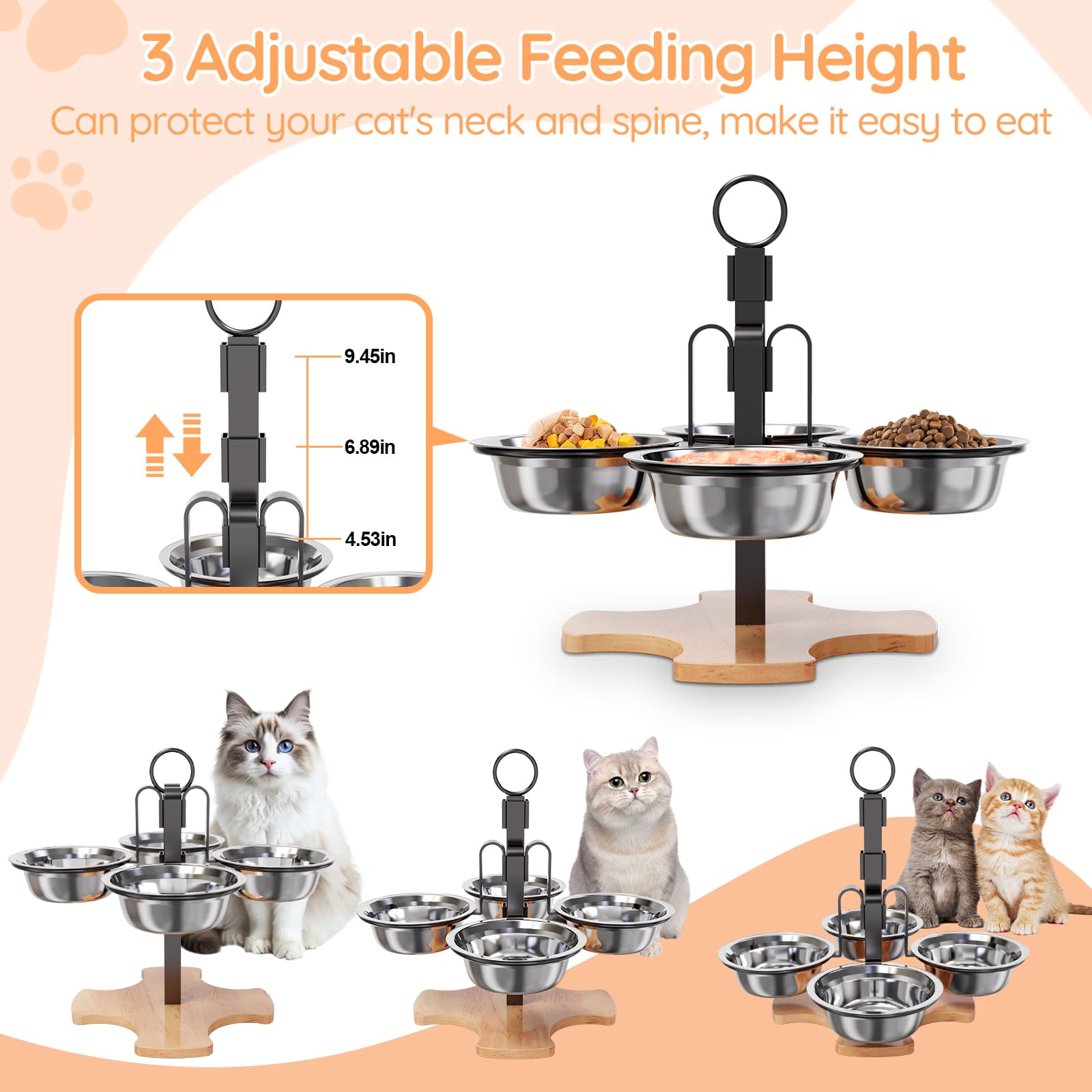GYJZIFW gamelles chat reglables en 3 hauteurs pour s’adapter à l’animal.