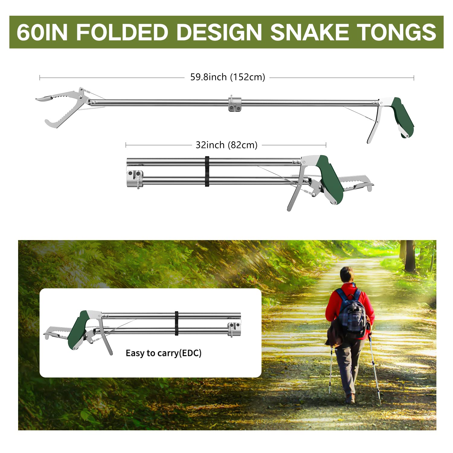 GYORGKSHI: tongs serpent pliant à 32 pouces, rangement et transport faciles.