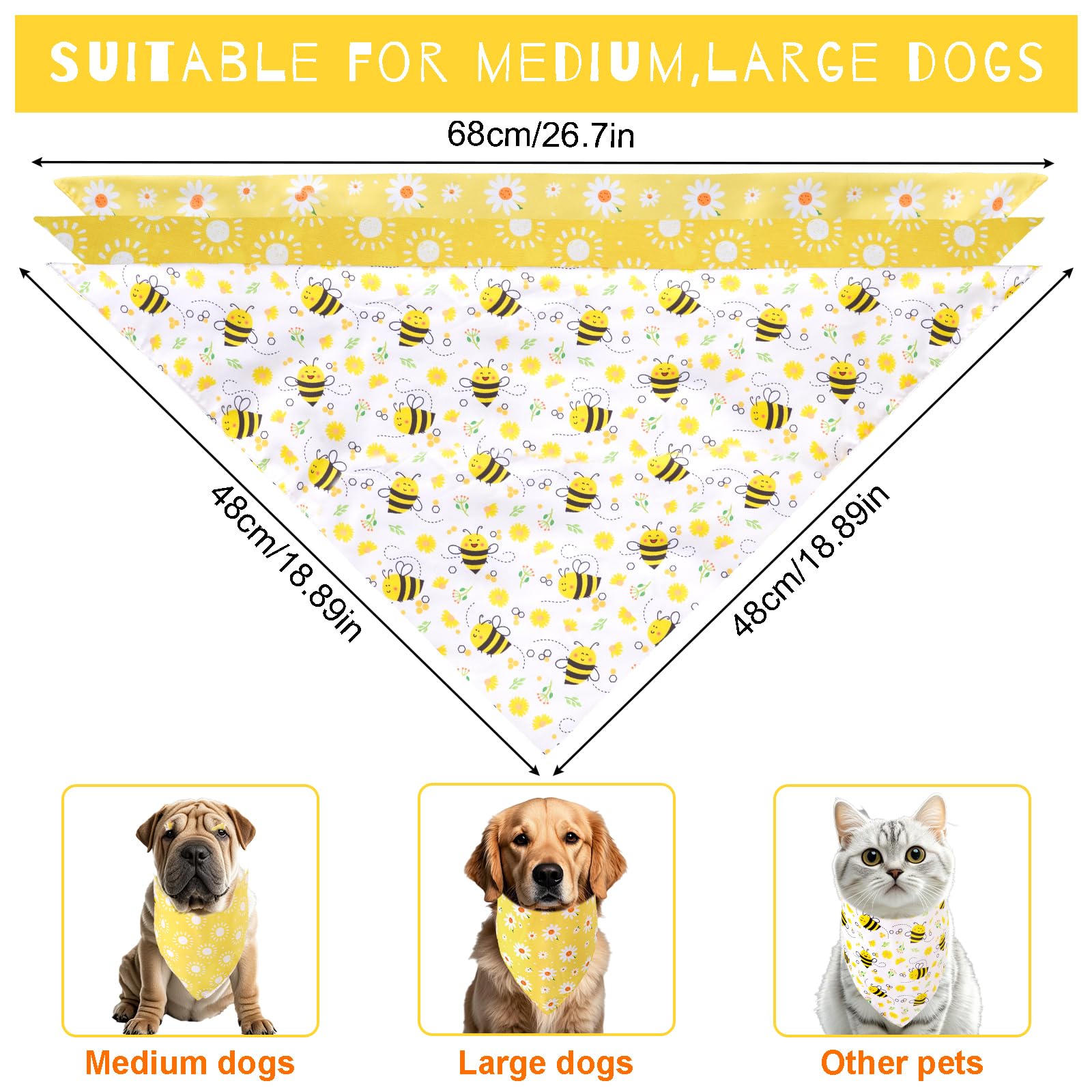 Bandanas motifs abeilles et soleil Haakong, pour des promenades joyeuses et lumineuses.