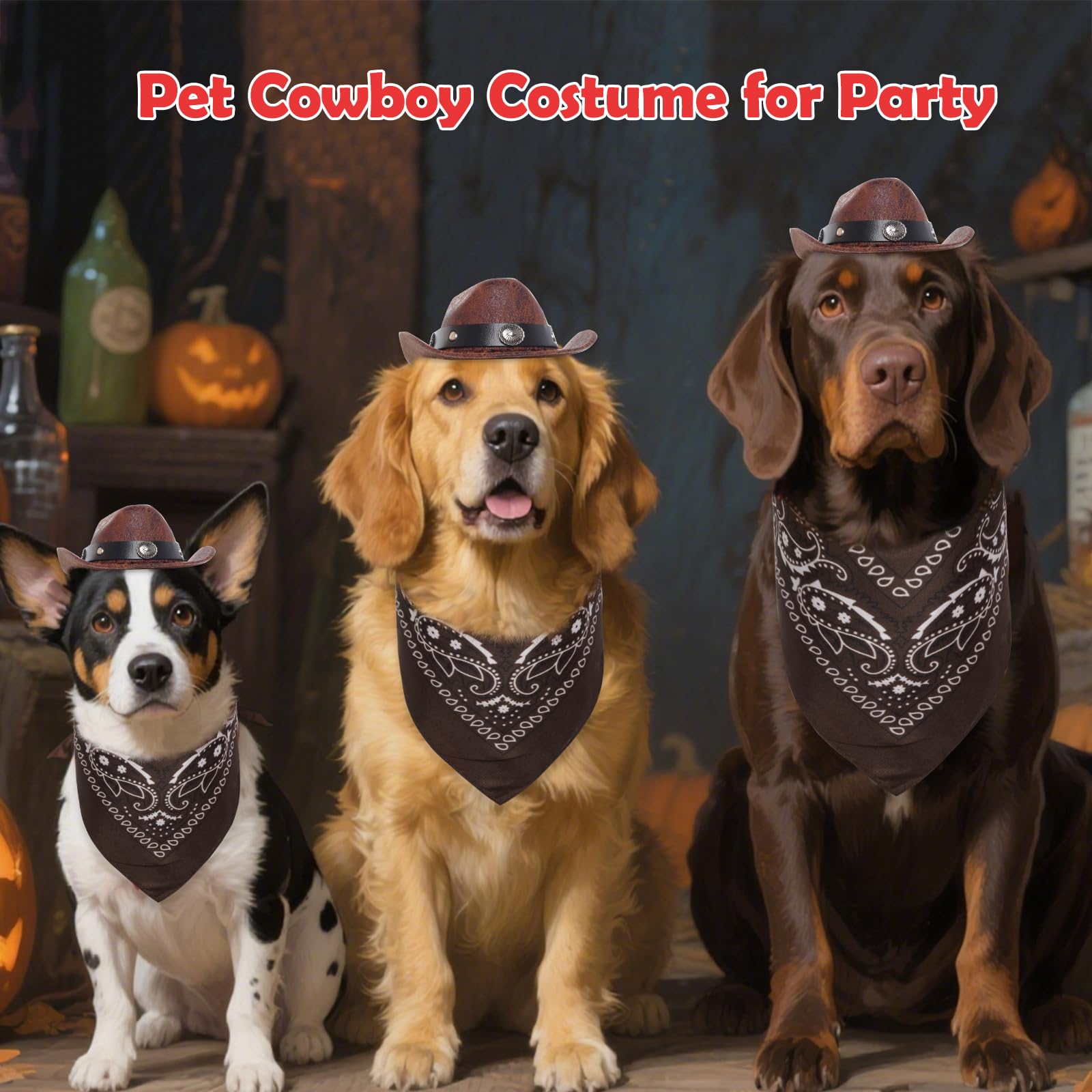 Haakong costume cowboy petit chien-chat, transformation ludique pour Halloween.