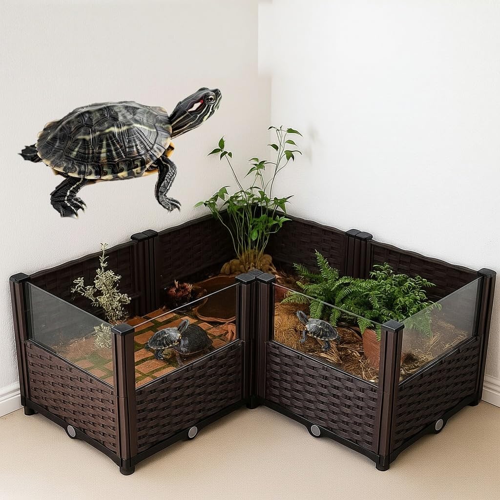 Habitat tortue-eleve: Boîte noire tissée pour un esthétique durable et drainage efficace
