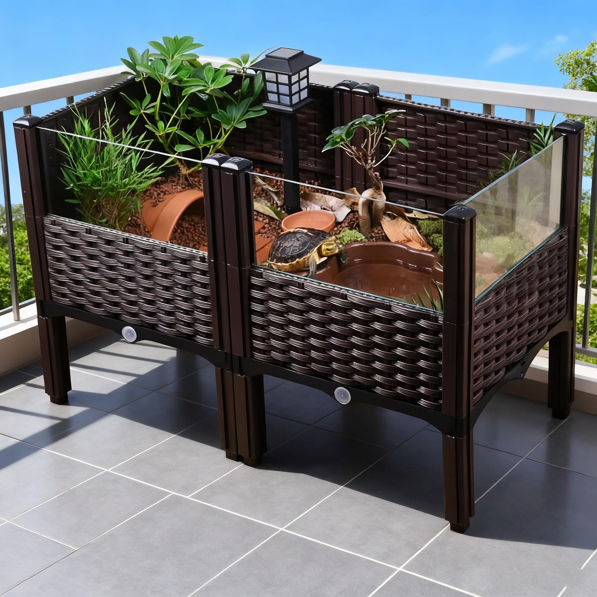 Boîte d’habitat tortue surélevée: design compact idéal sur bureau