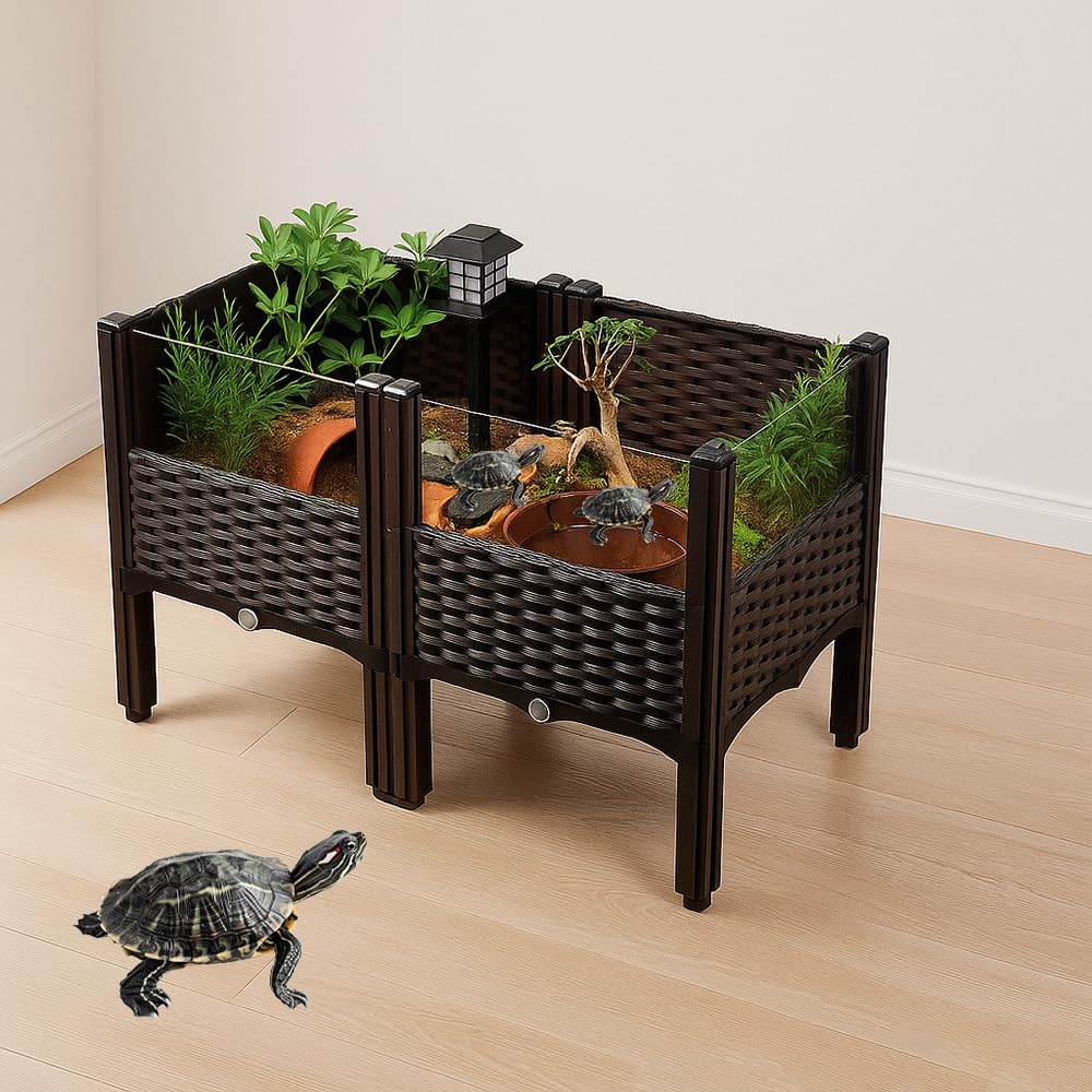 Boîte d’habitat tortue surélevée: séparation sec et humide efficace