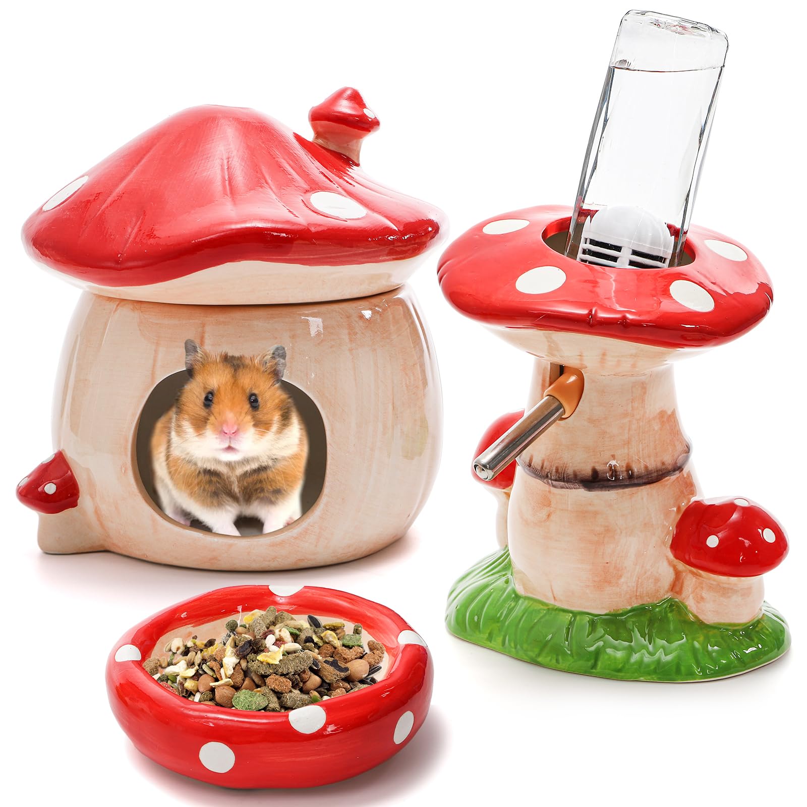 Hacaroa cachette hamster champignon, abri sûr et cosy pour hamsters et petits rongeurs.