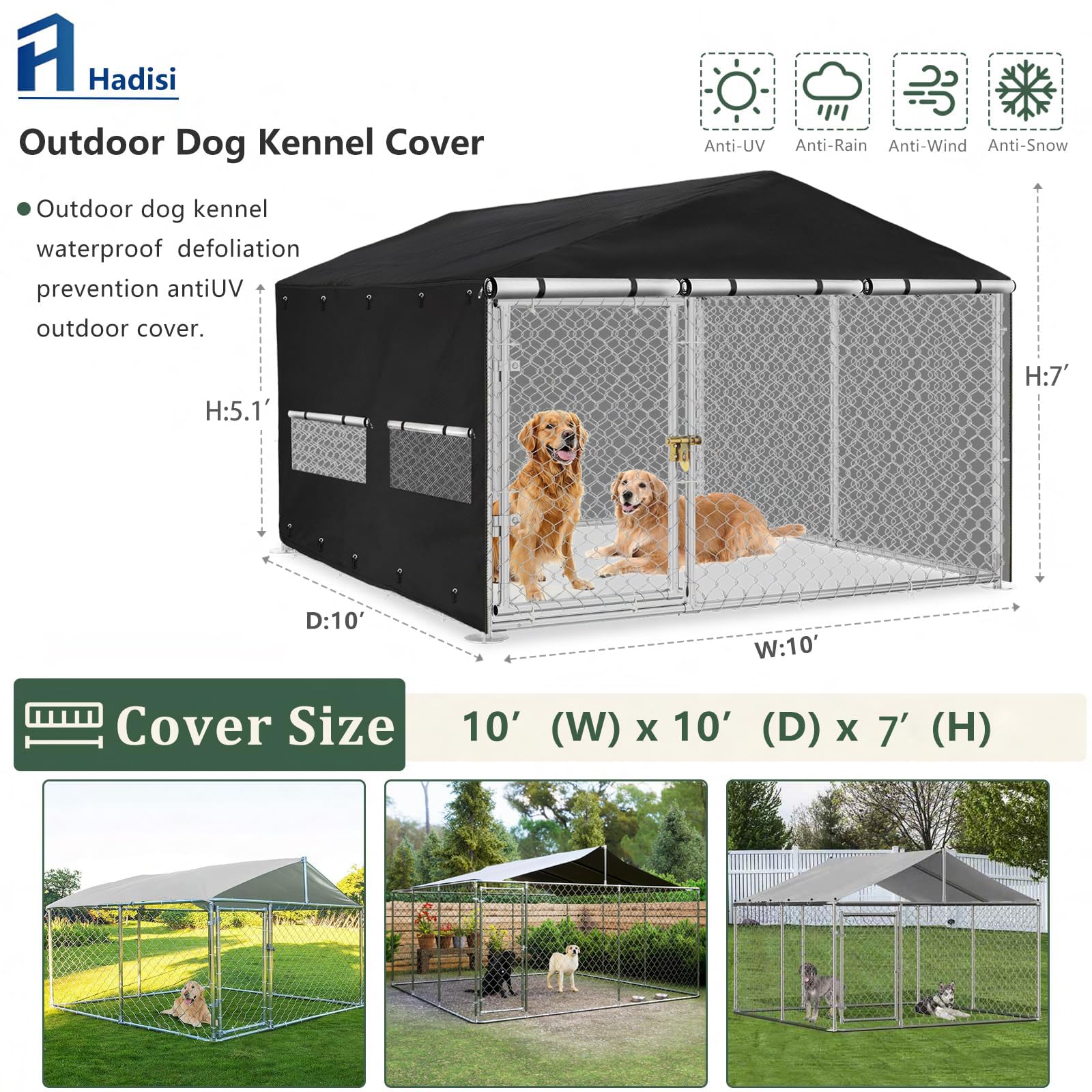 Fenêtre PVC transparente Hadisi sur la housse, ventilation sans retirer le couvre-chenil