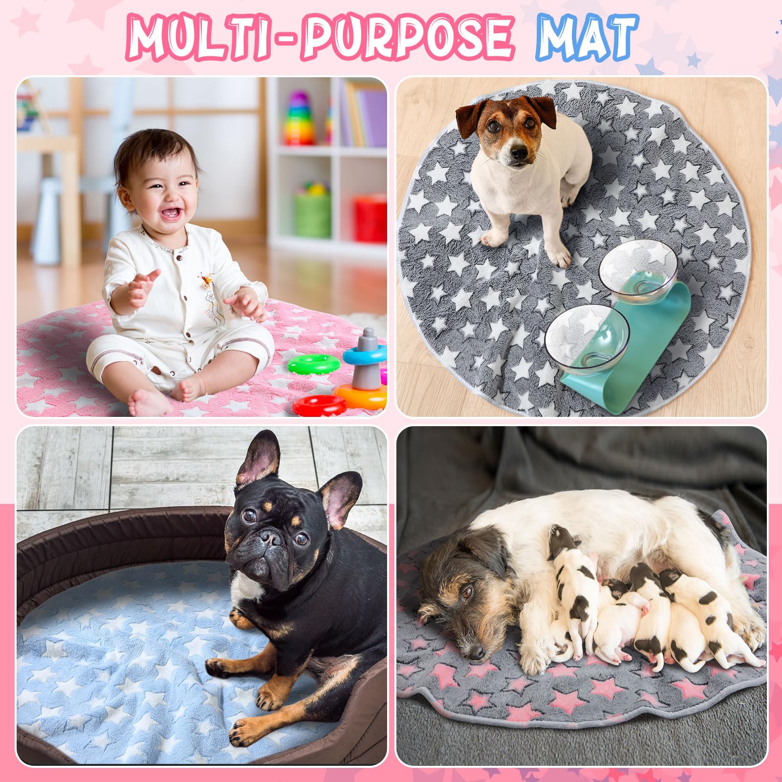 Tapis whelping rond étoilé Hahafelt, motif apaisant pour animaux.