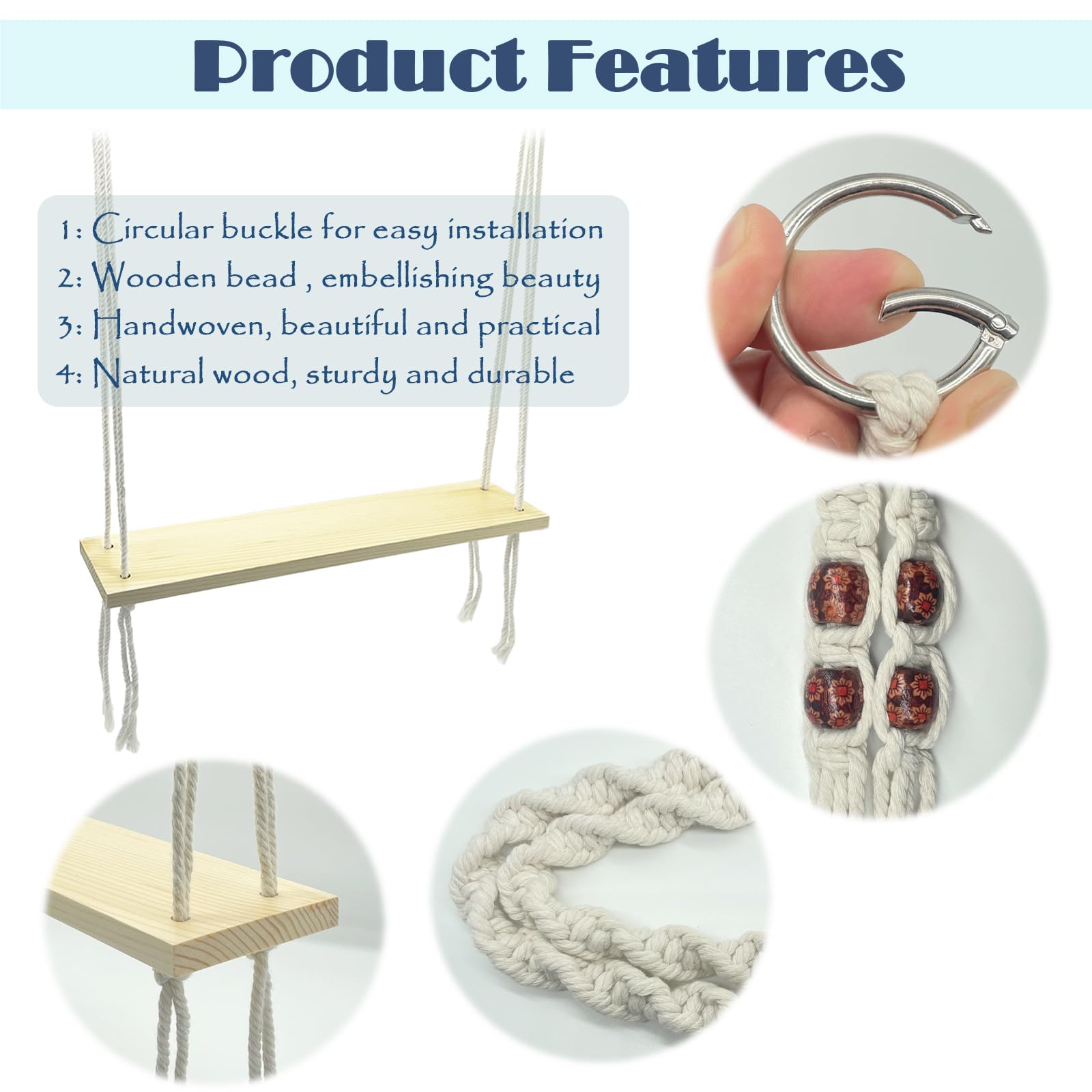 HahaMagic balancoire poulailler-corde-double-fil-coton: corde résistante pour jeux et repos.