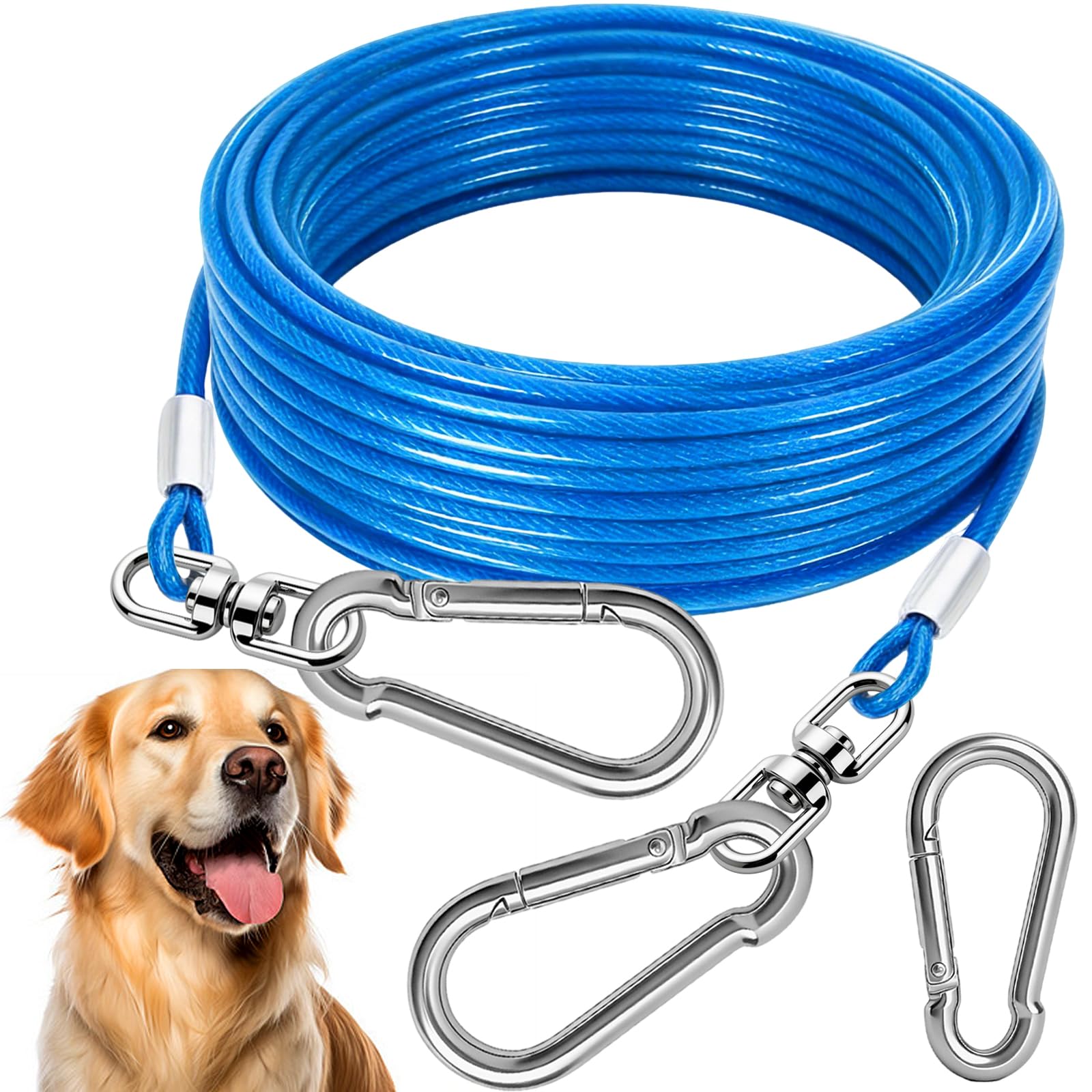 HaiYUAN câble d'attache pour chien bleu, robuste pour le jardin et les activités en plein air.