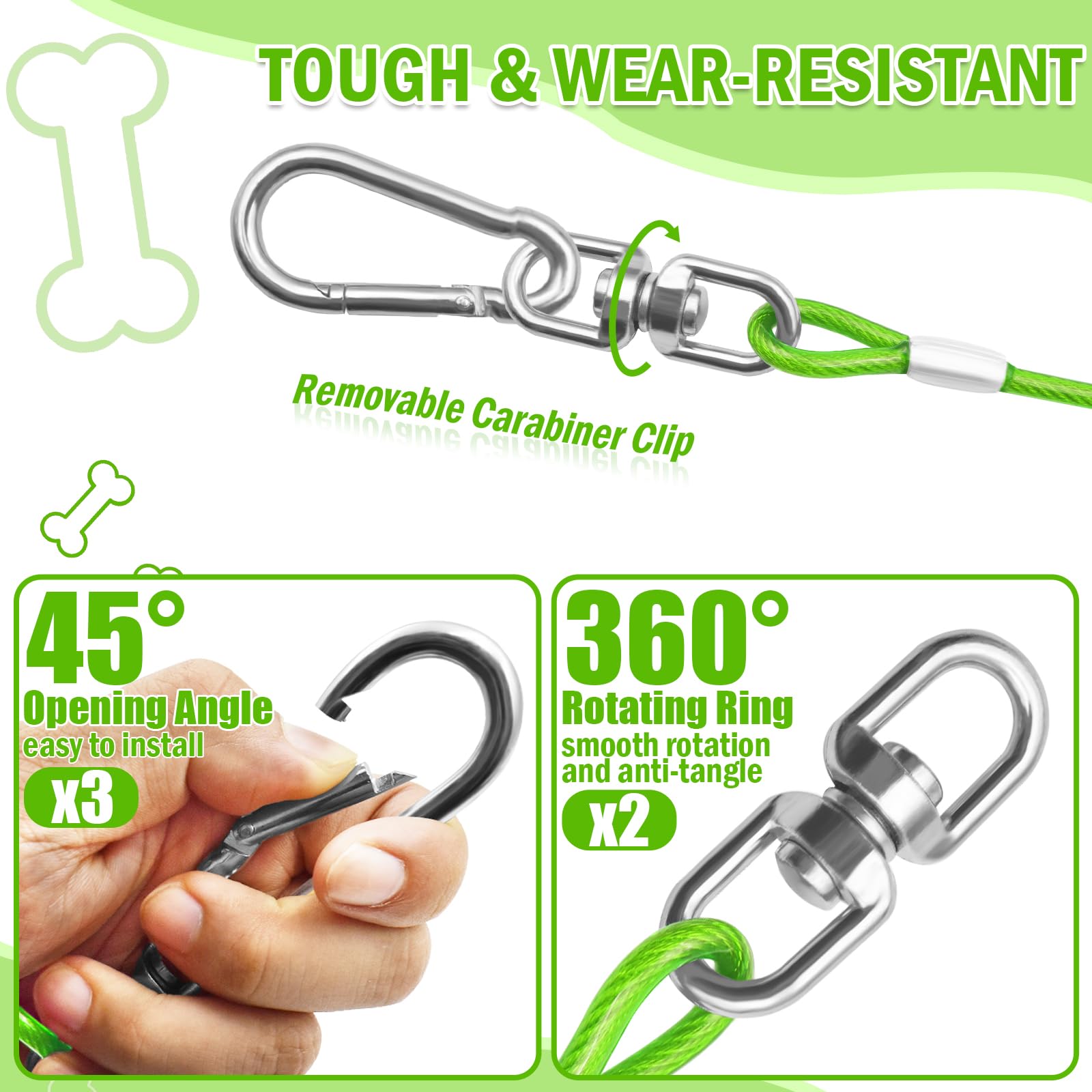 HaiYUAN câble d'attache chien rose 30 pieds, long périmètre sécurisant lors des jeux.