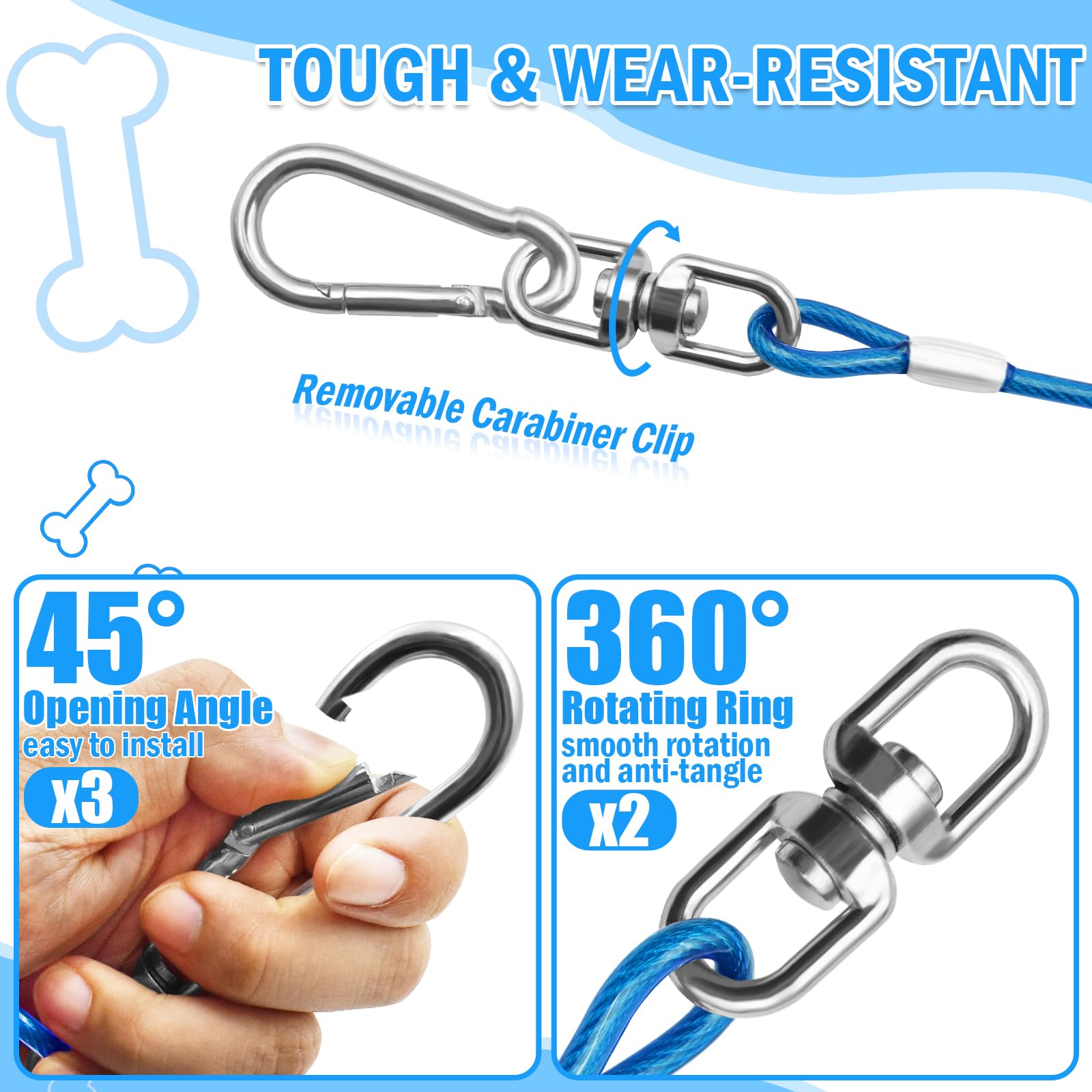 HaiYUAN câble-attache-chien rose 30 pieds, idéal pour grands espaces extérieurs.