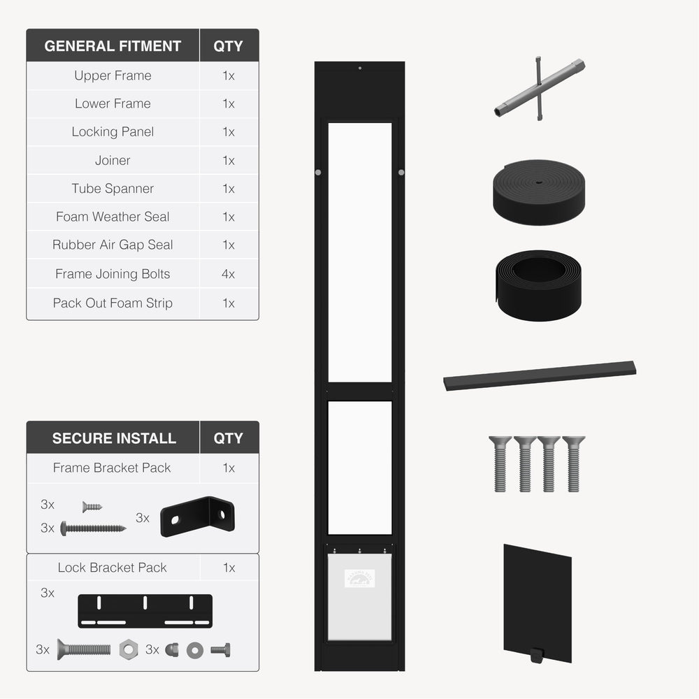 Hakuna Pets porte-patio en verre noir, hauteur réglable adaptée à votre porte.
