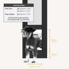 Hakuna Pets porte-patio en verre noir, porte-glissante pour chien de taille moyenne.