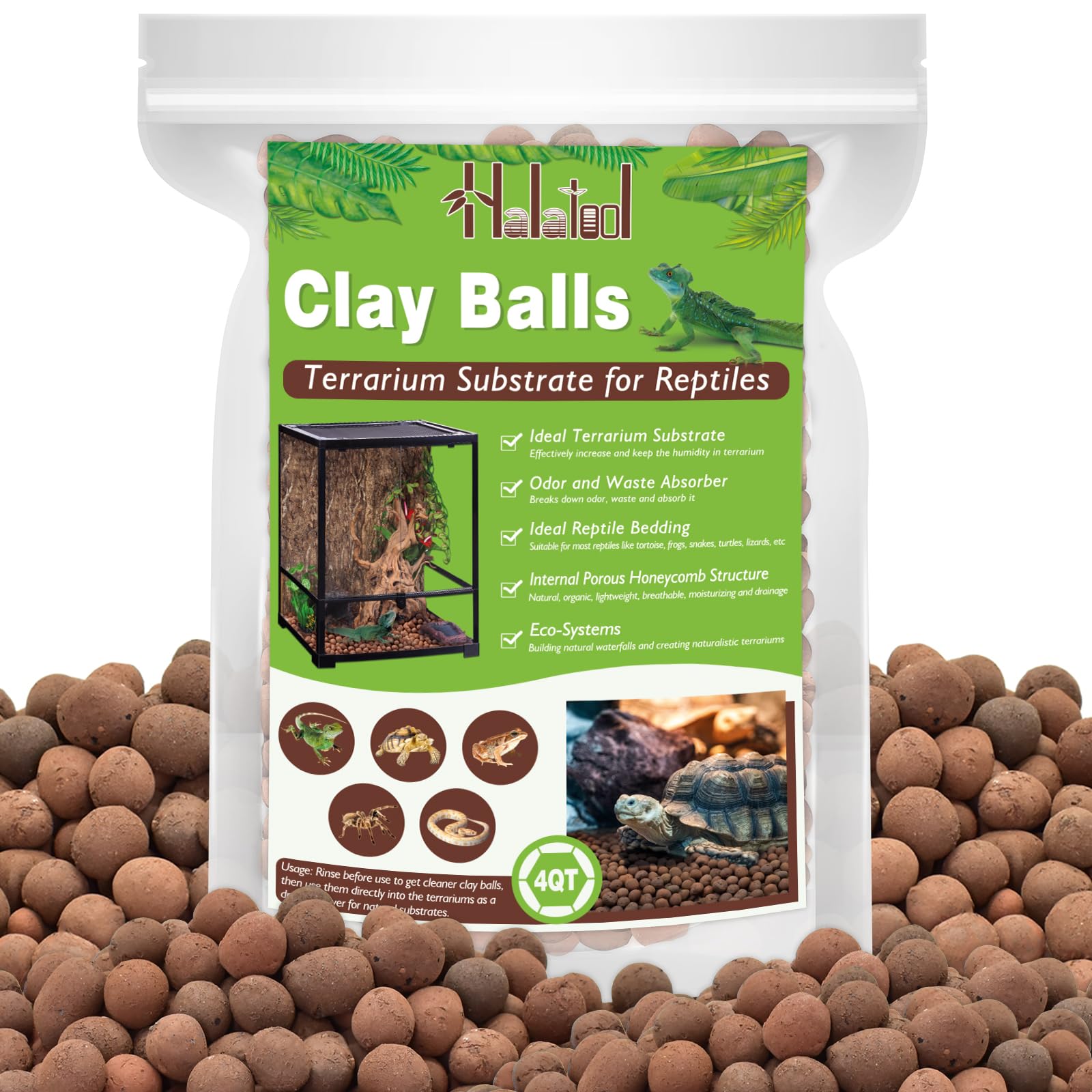 Halatool LECA Boules: base de drainage pour terrarium et reptiles.