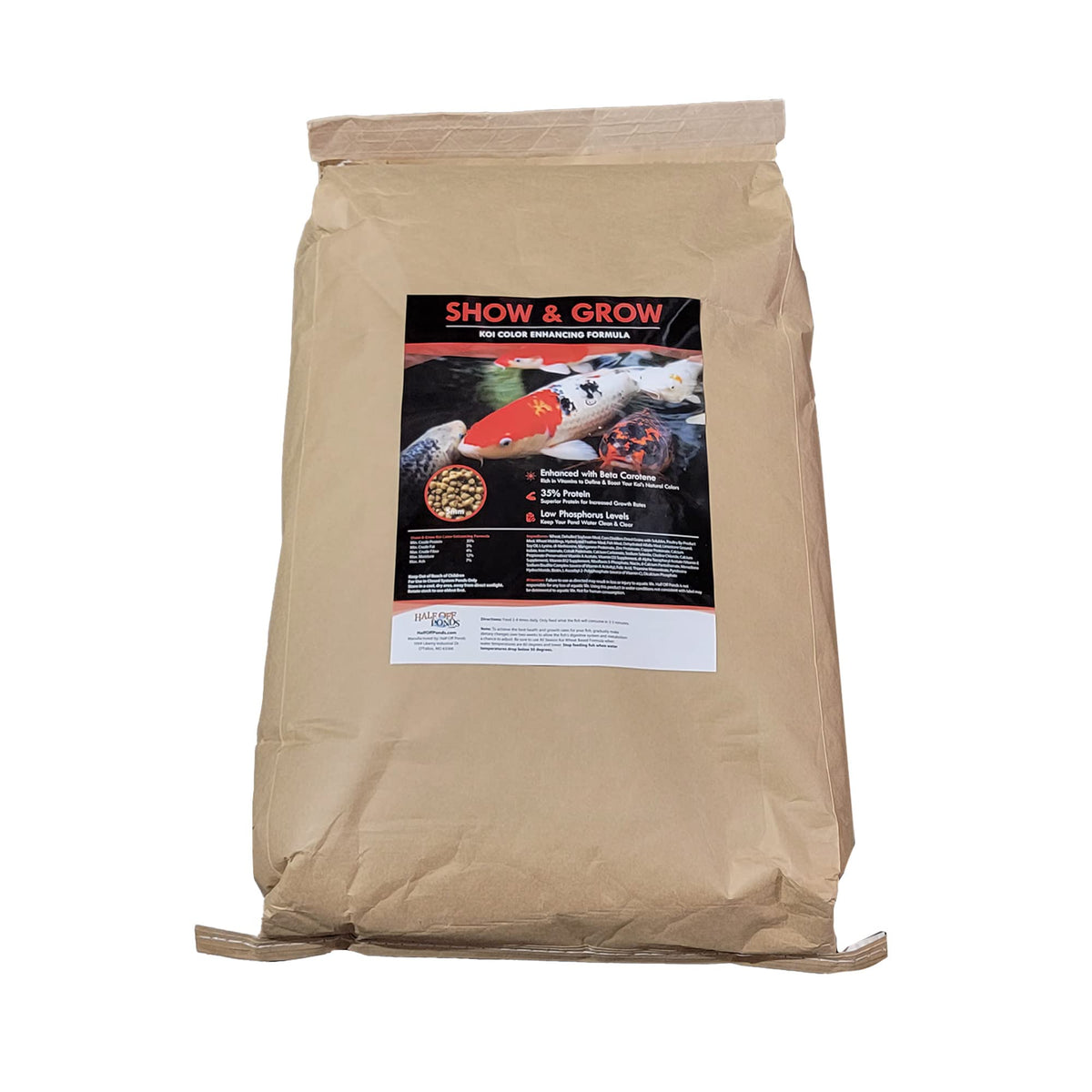 HALF OFF PONDS Show & Grow, granulés flottants 5mm pour koi, couleur plus vive.