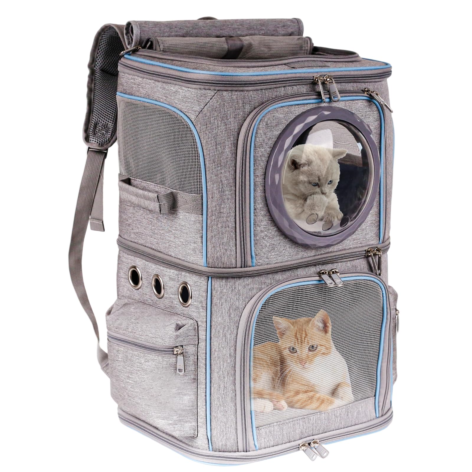 Halinfer sac porte-chat 2-en-1 avec bulle-dome, vue avant, transport sûr.