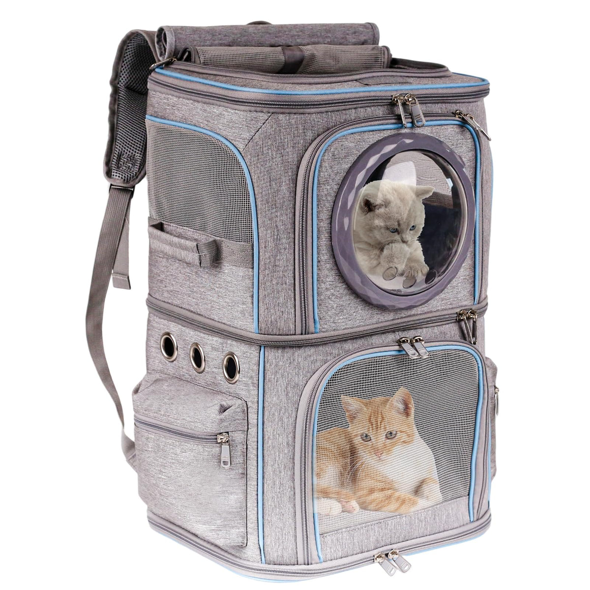 Halinfer sac porte-chat 2-en-1 avec bulle-dome, vue avant, transport sûr.