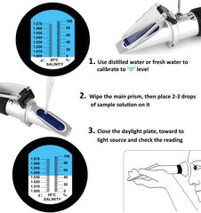 Hallocool réfractomètre de salinité, lecture optique claire pour vérification des aquariums marins.