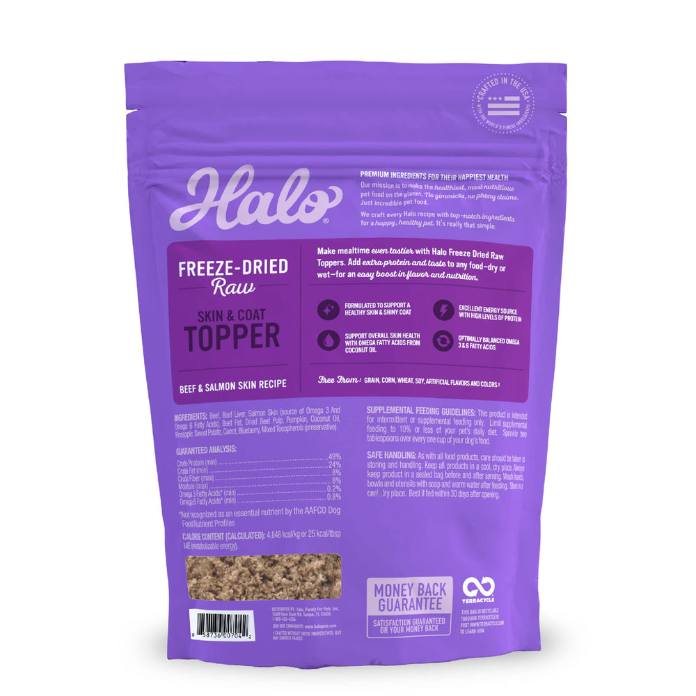 Halo chien mange garniture lyophilisée, goût appétissant et énergie lors des repas.