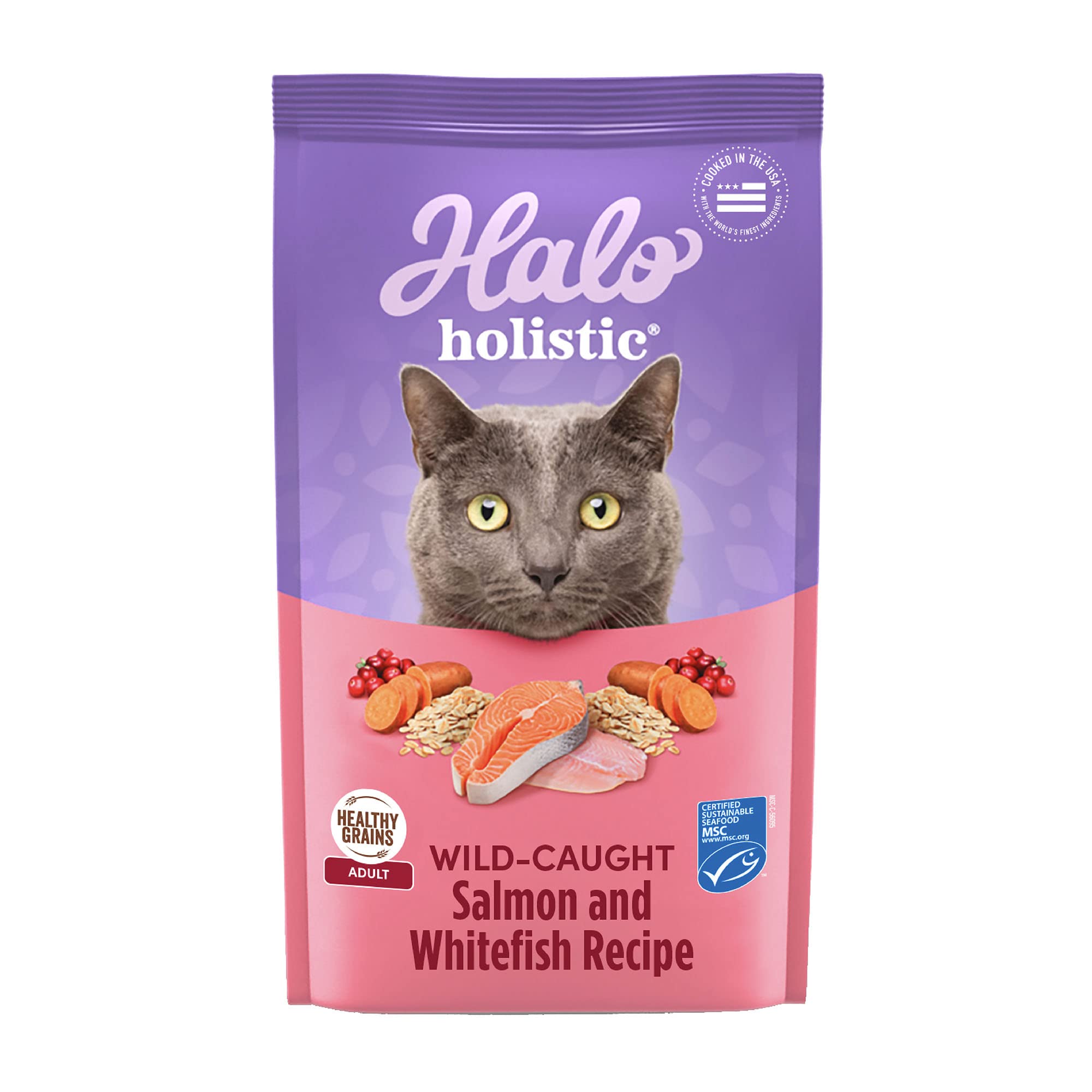 Halo Holistic croquettes chat saumon sauvage morue blanche pour adultes