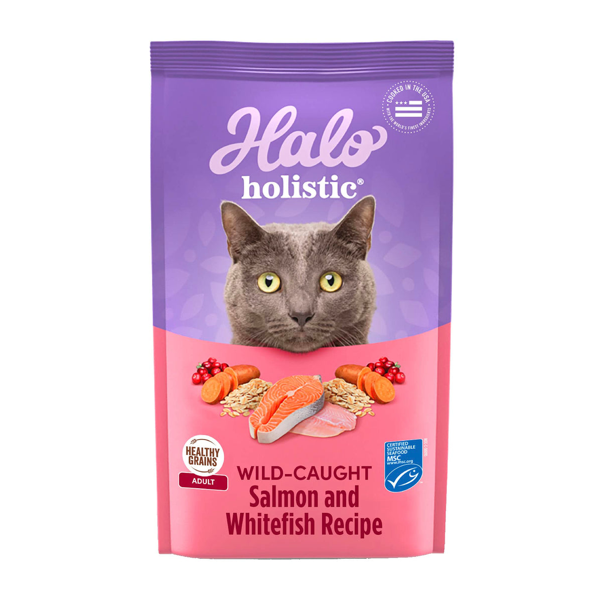 Halo Holistic croquettes chat saumon sauvage morue blanche pour adultes