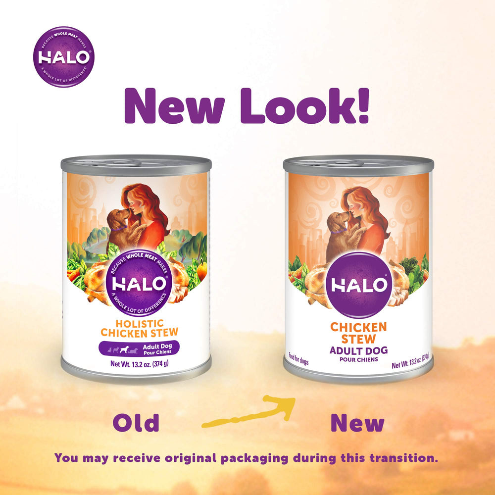 Halo Healthy Grains morceaux de poulet et légumes pour hydratation naturelle.