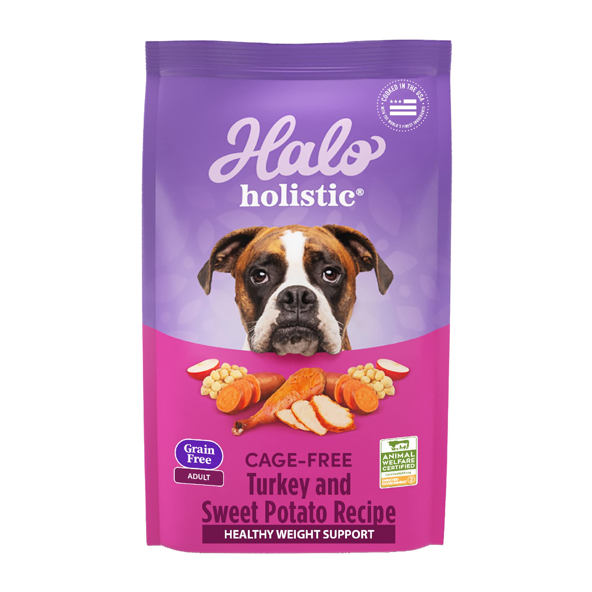 Halo Holistic sac-dinde-patate-douce: croquettes pour chien adulte favorisant une satiété durable.