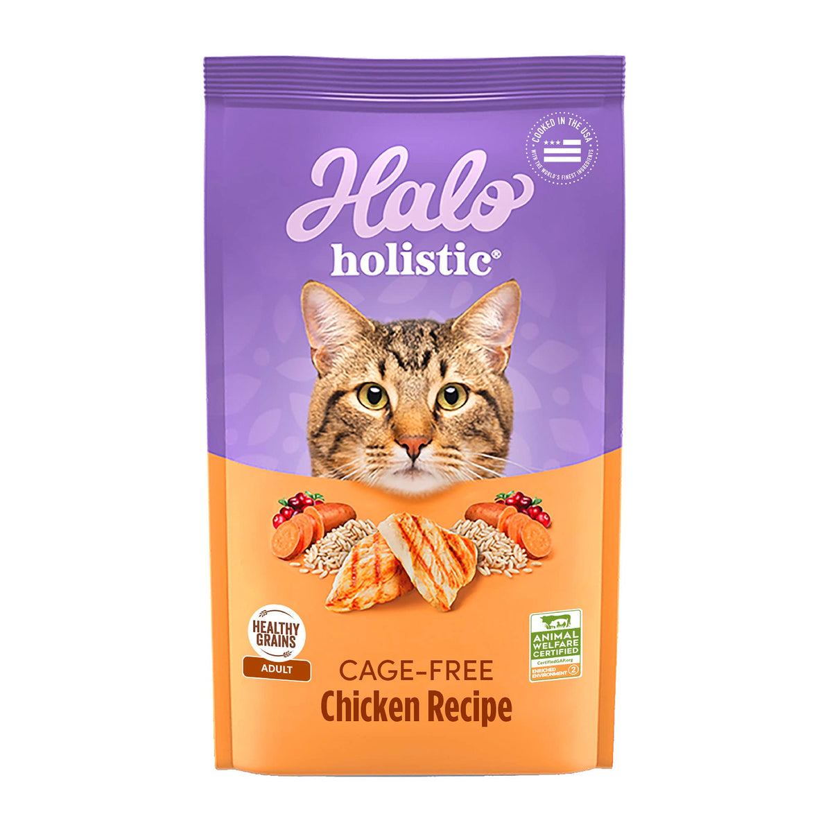 Halo Holistique croquettes au poulet cage libre, première protéine de haute qualité pour votre chat.