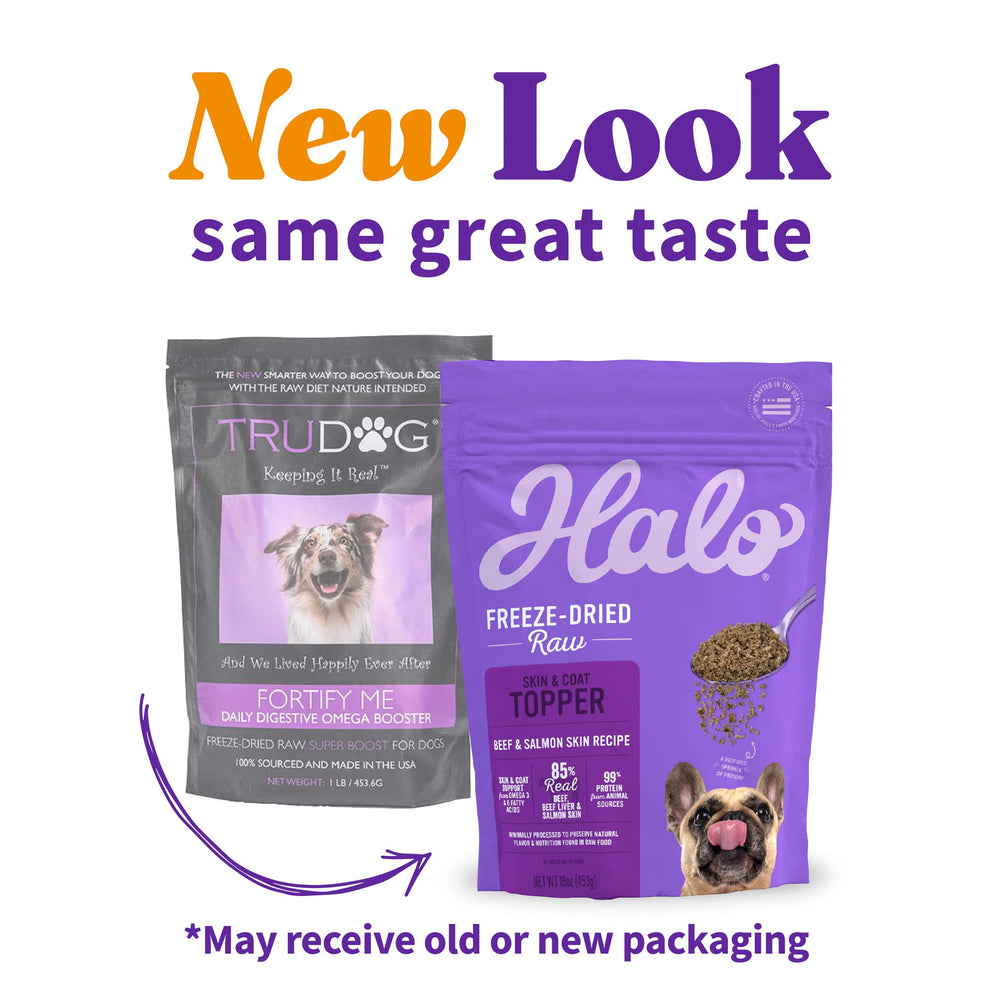 Halo ingrédients boeuf foie saumon lyophilisée, saveur naturelle et protéines de qualité.