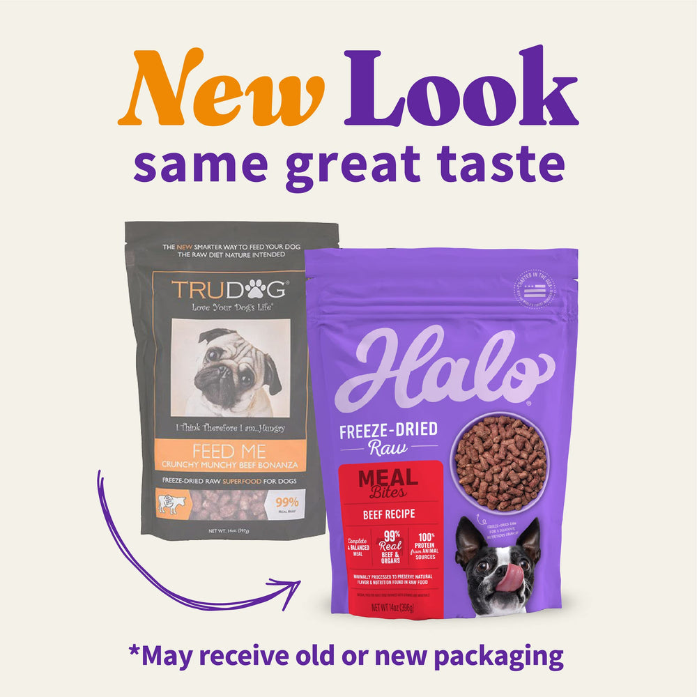 Halo ingrédients boeuf protéiné, protéines animales de haute qualité pour alimentation équilibrée.