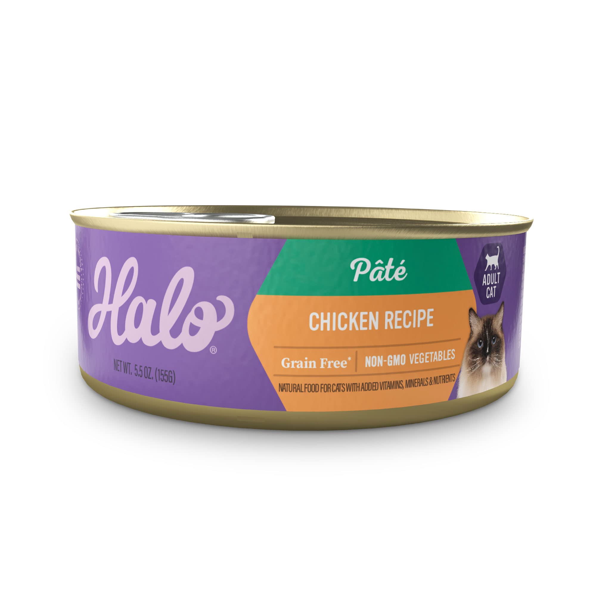 Halo pâté chat poulet entier, boîte 5,5 oz, protéines riches et goût appétissant