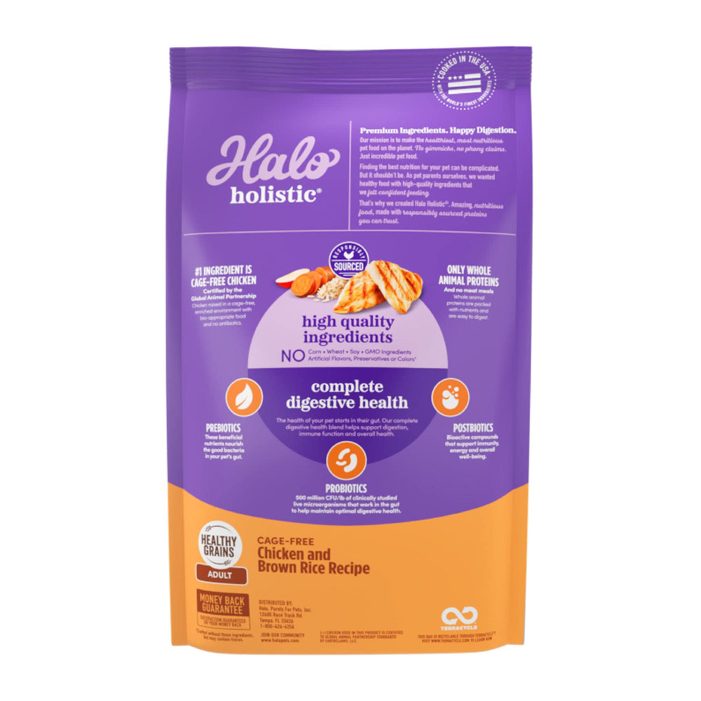 Halo Holistic: premier-ingrédient poulet-entier, goût riche et nutrition complète.