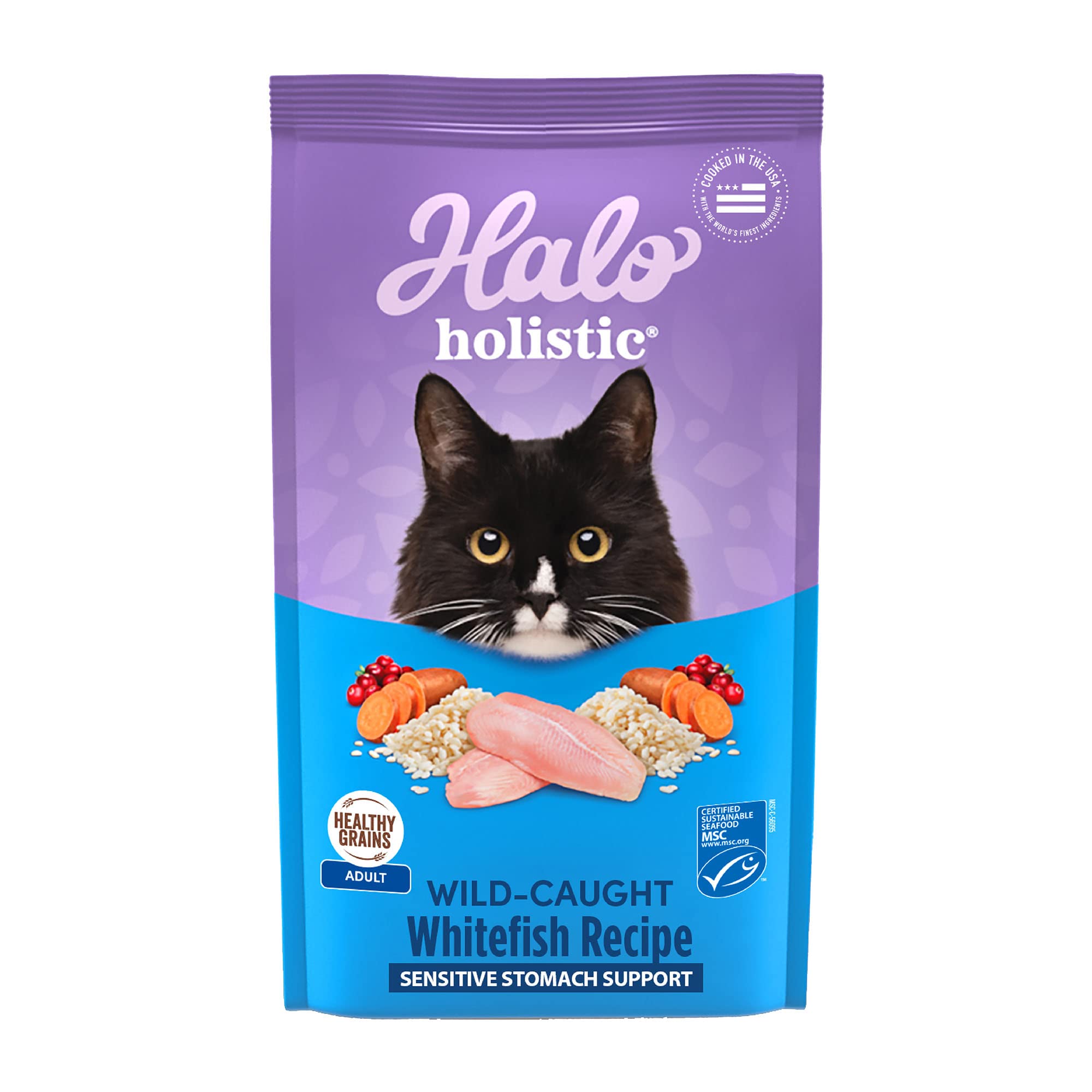 Halo Whitefish Formule croquettes soutiennent la digestion et l'énergie.