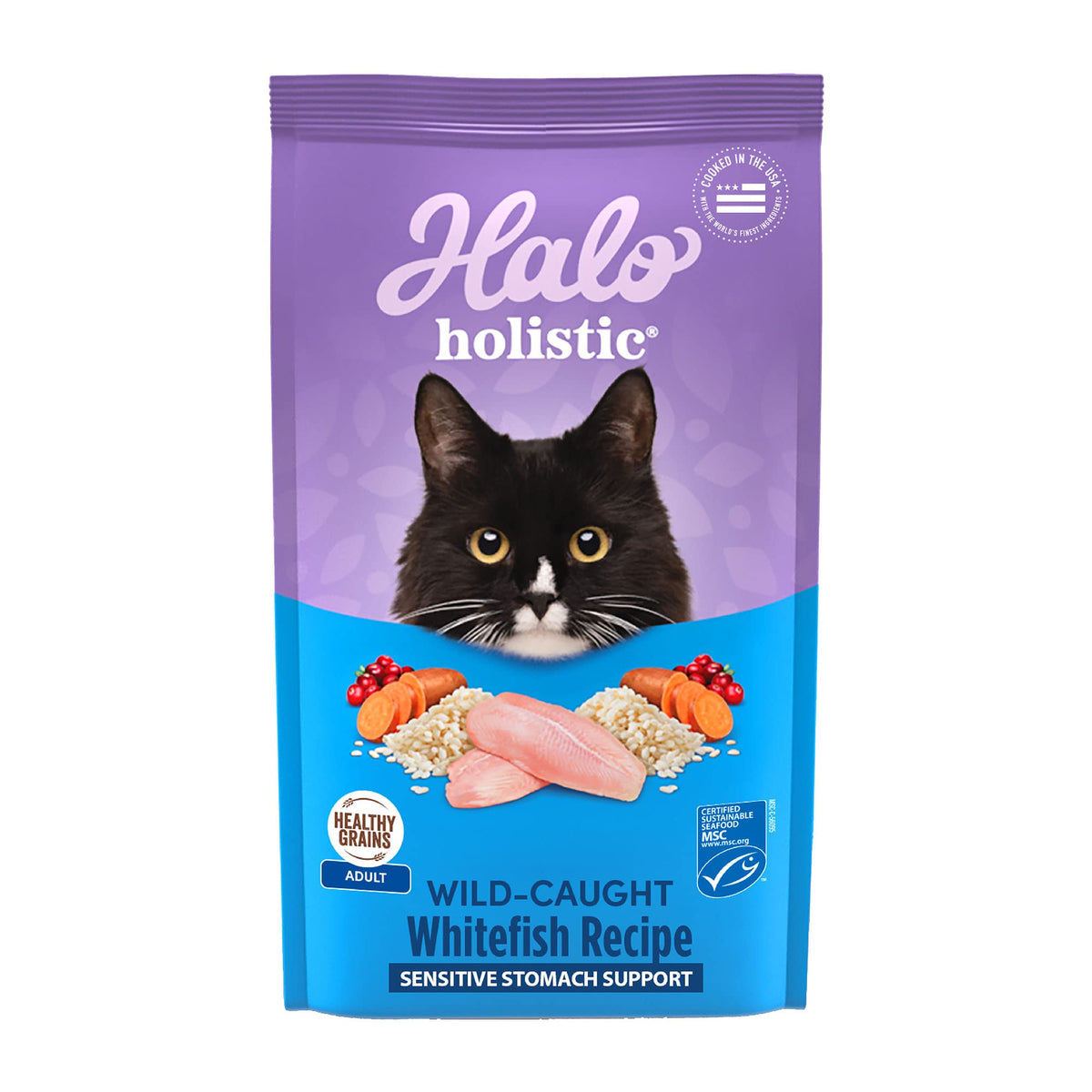 Halo Whitefish Formule croquettes soutiennent la digestion et l'énergie.