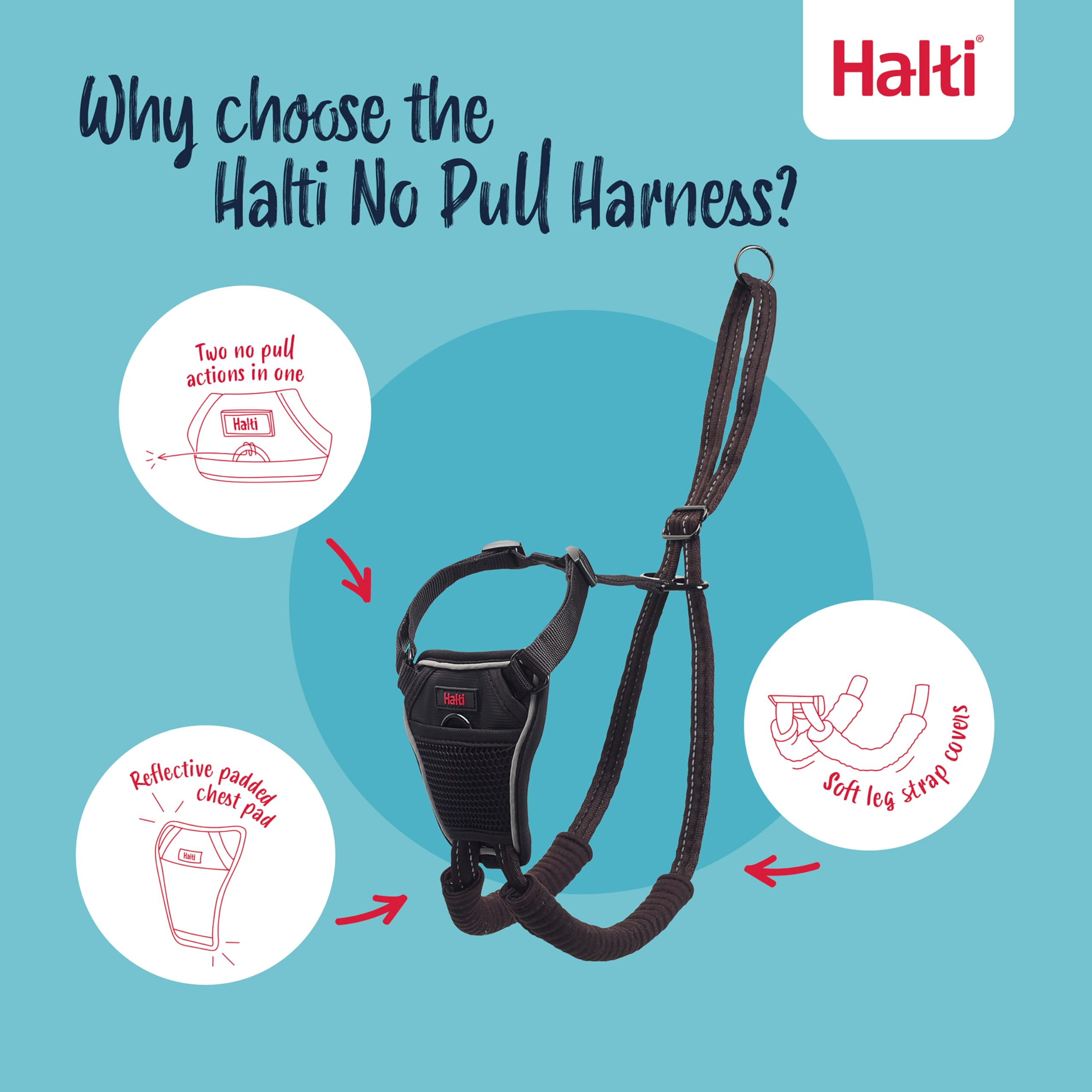 Halti No Pull Harness réglable offre un ajustement personnalisé pour chiens de taille moyenne.