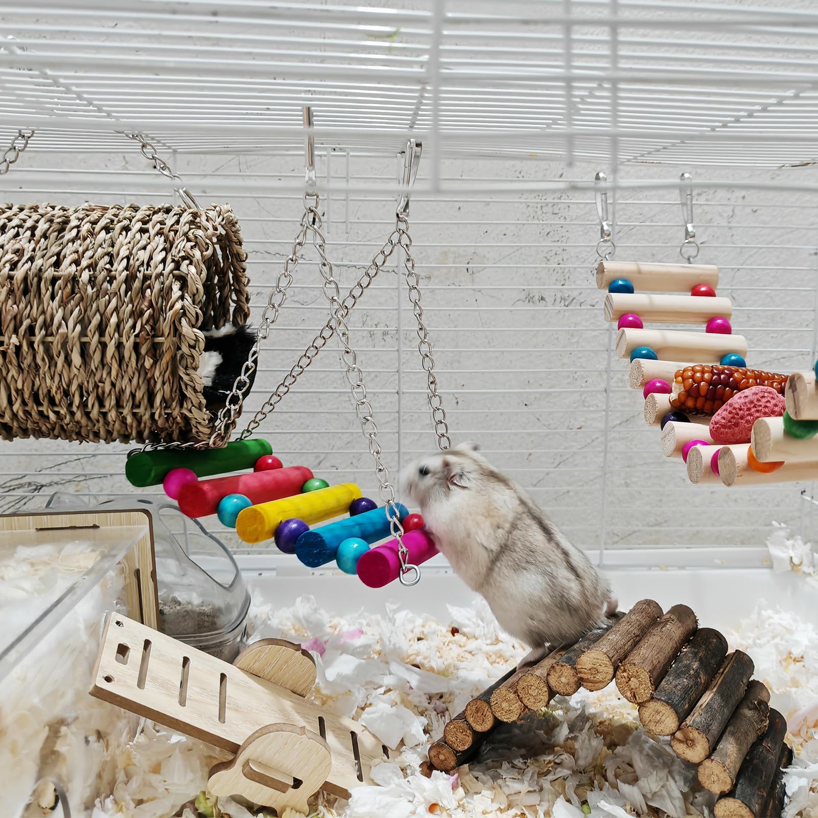Hamiledyi balançoire en bois pour hamster, stimule l activité ludique