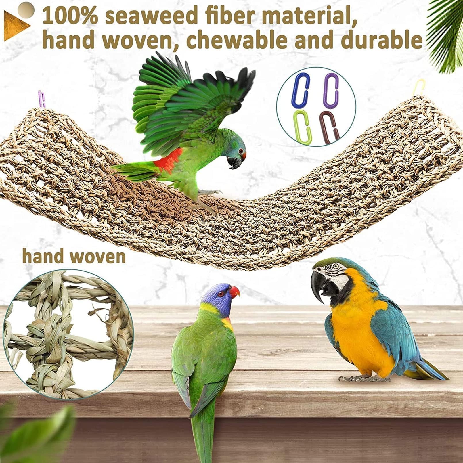 Hamiledyi crochet-hamac-seagrass, peut etre accroche et decorer l'habitat de l'oiseau.