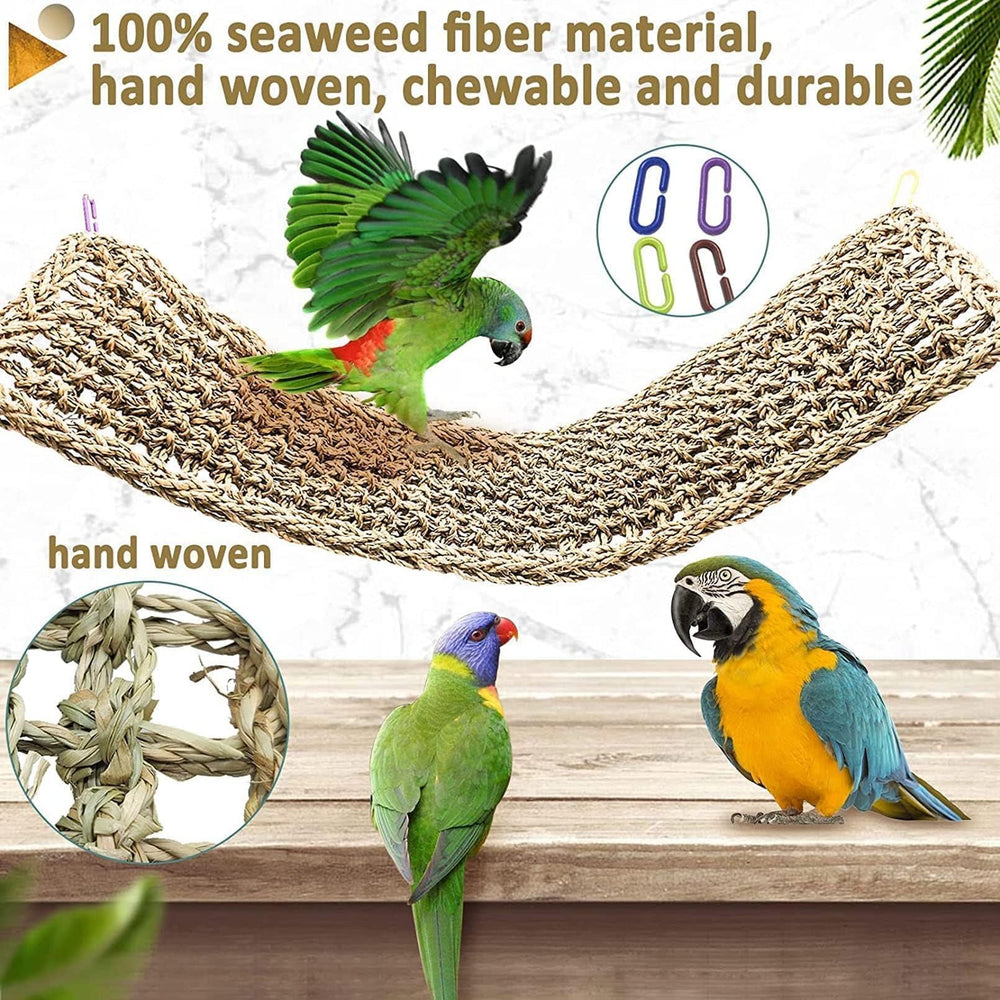 Hamiledyi crochet-hamac-seagrass, peut etre accroche et decorer l'habitat de l'oiseau.