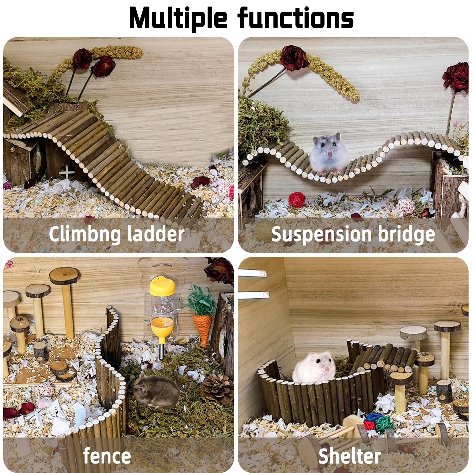 Hamiledyi pont-jouet en bois naturel; décor fonctionnel et stimulant pour la cage.