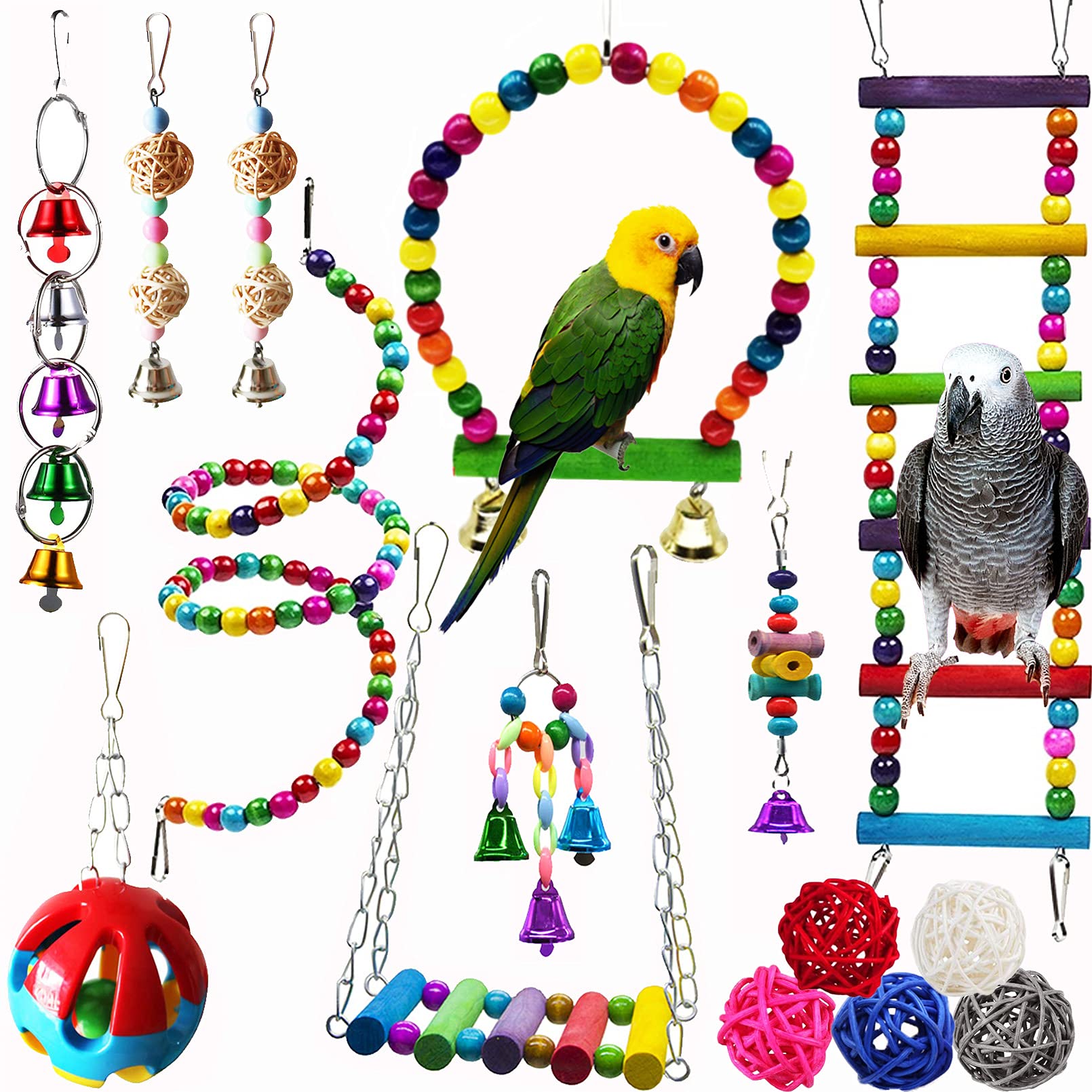 Hamiledyi ensemble-jouets-oiseaux-15pc : stimulation variée dans la cage