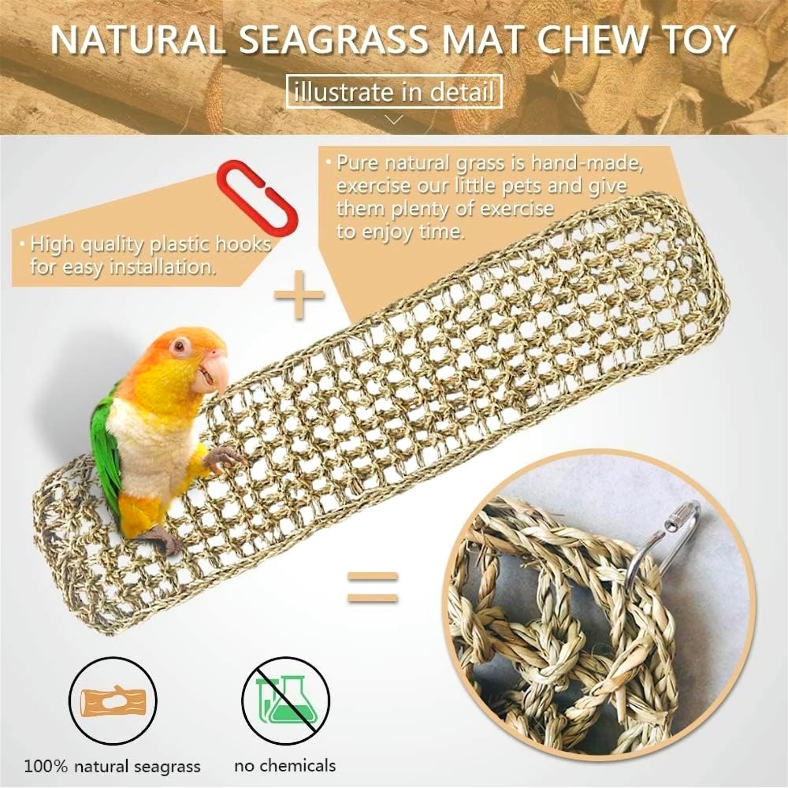 Hamiledyi hamac herbe de mer pour oiseaux, espace de percage confortable