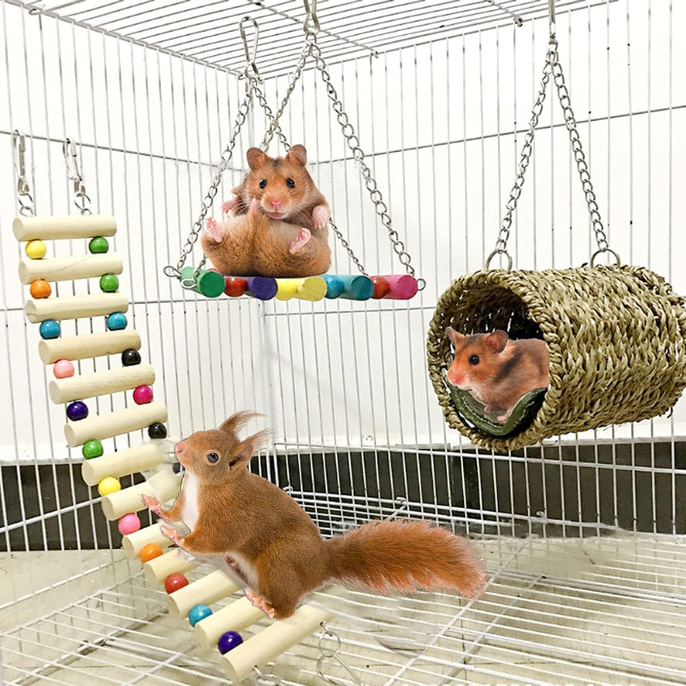 Hamiledyi hamac suspendu pour hamster en bois, favorise repos et détente dans la cage